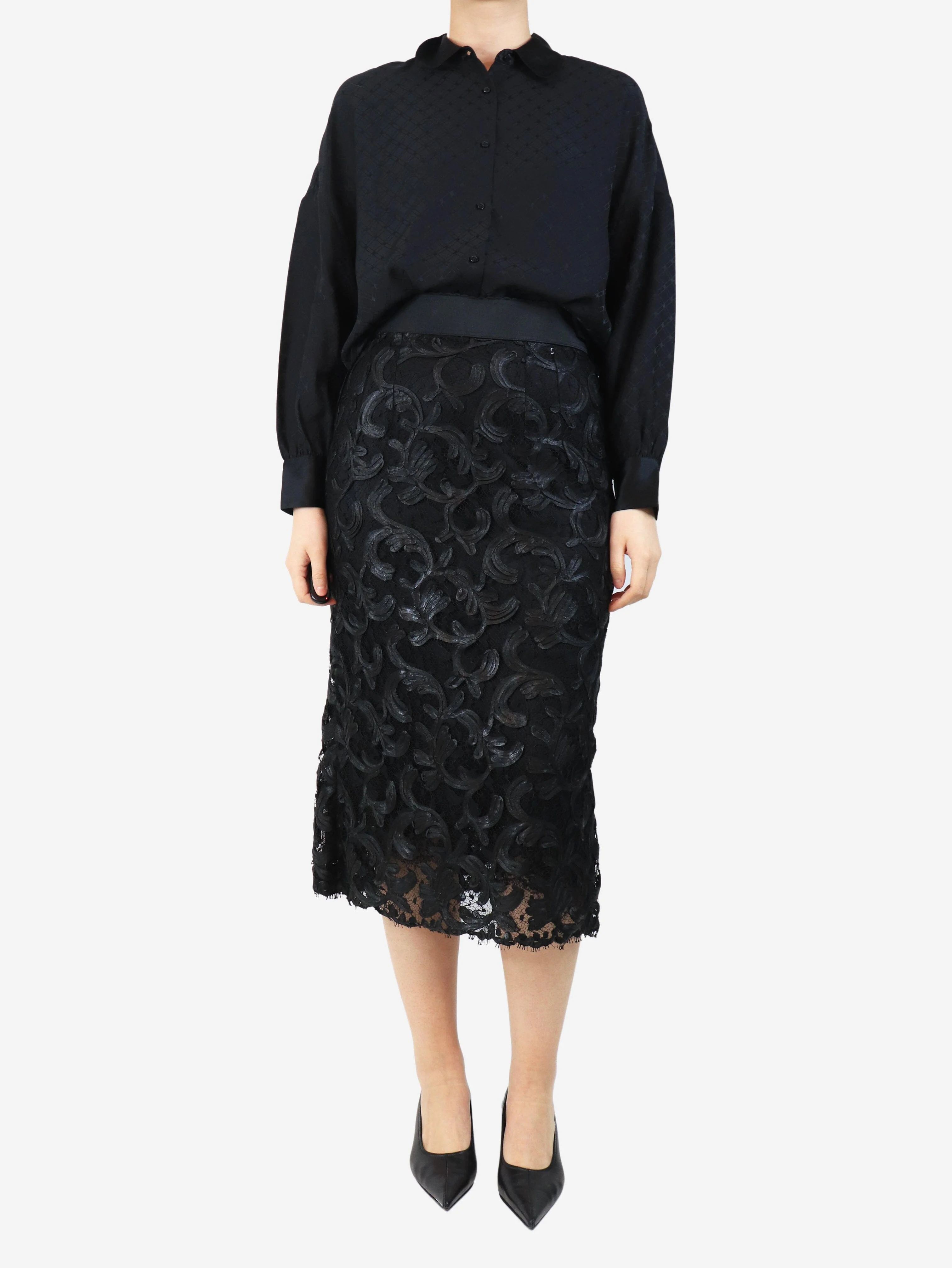 Black lace midi skirt - size UK 10 - Image 2