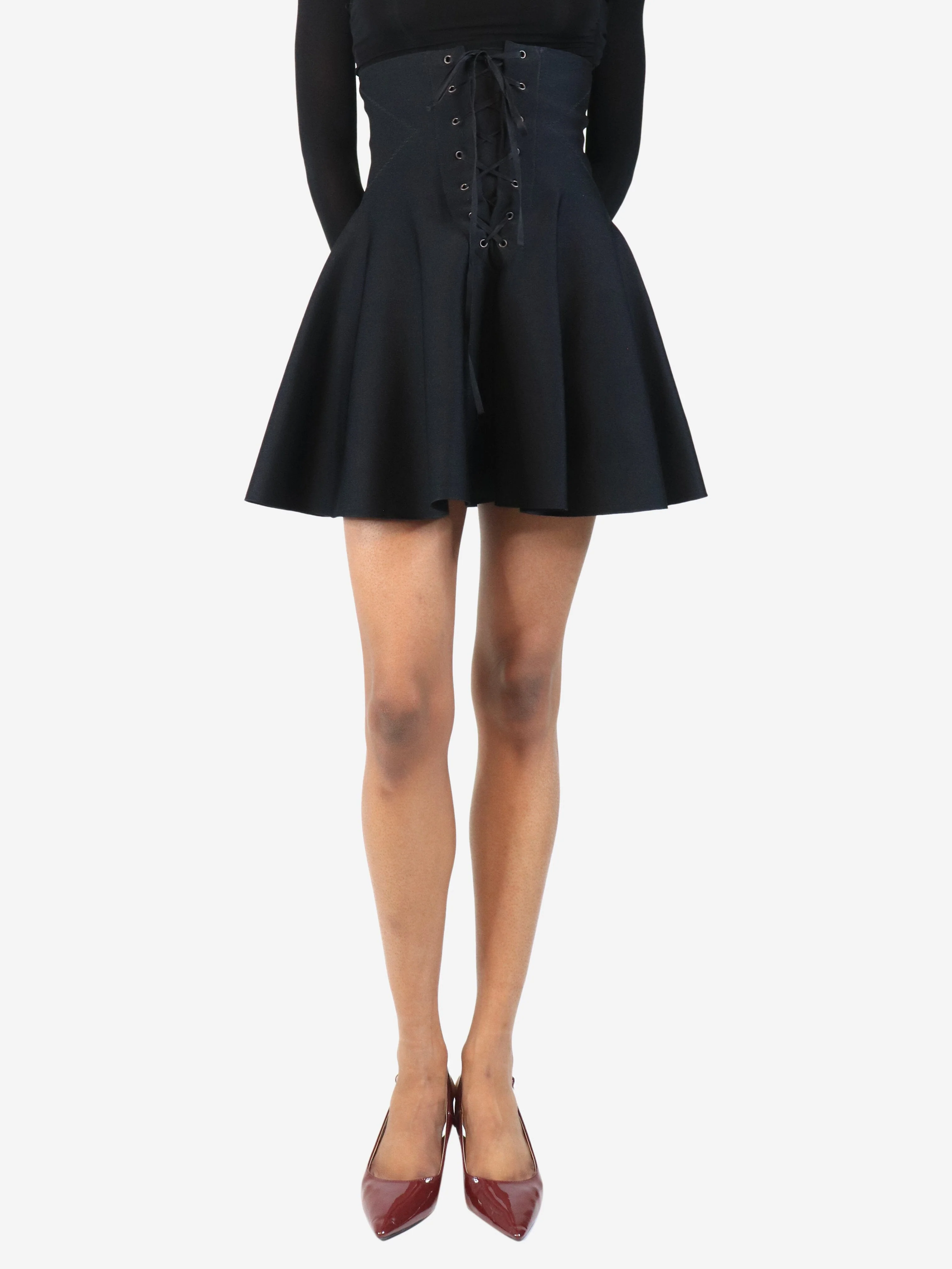 Black lace up skater skirt - size UK 6