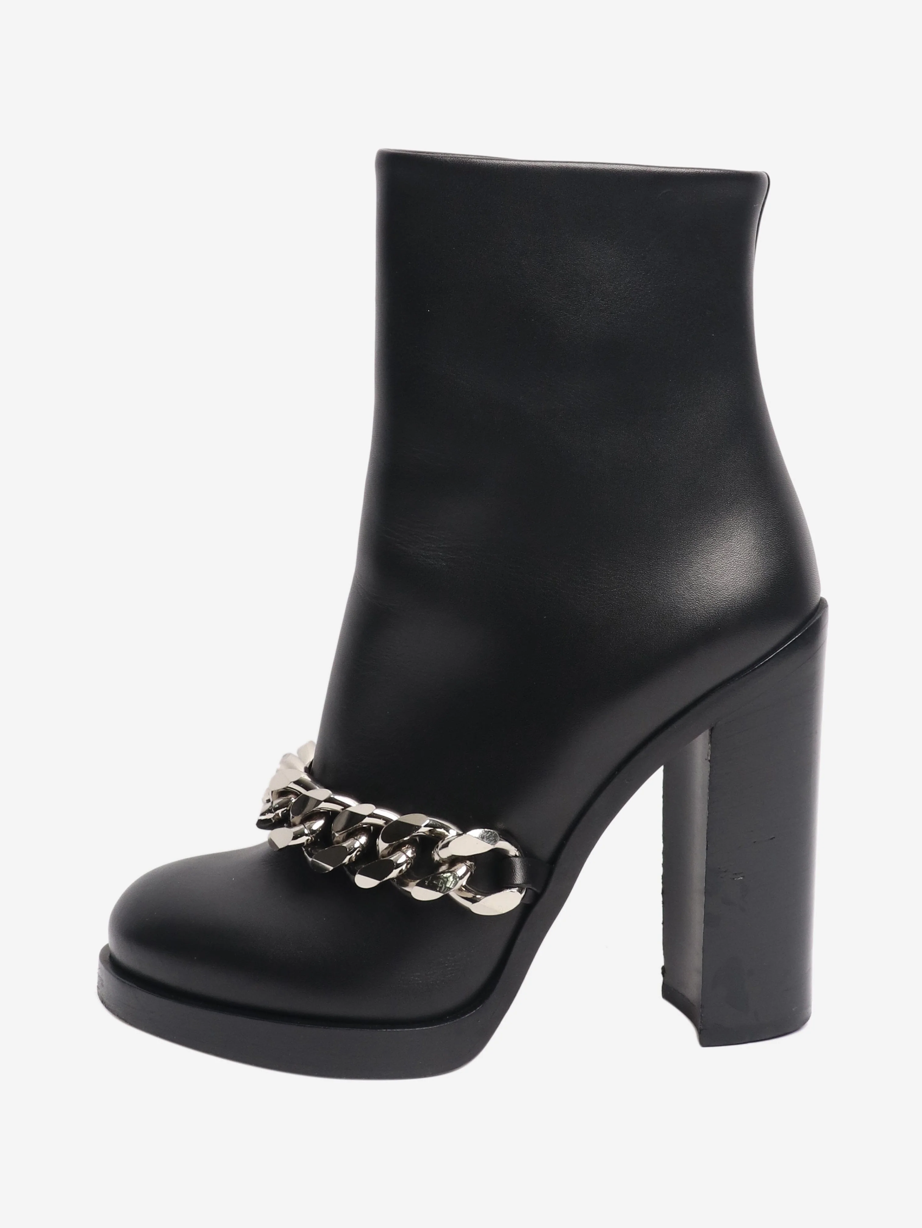 Black leather boots with chain front - size EU 36 (UK 3)