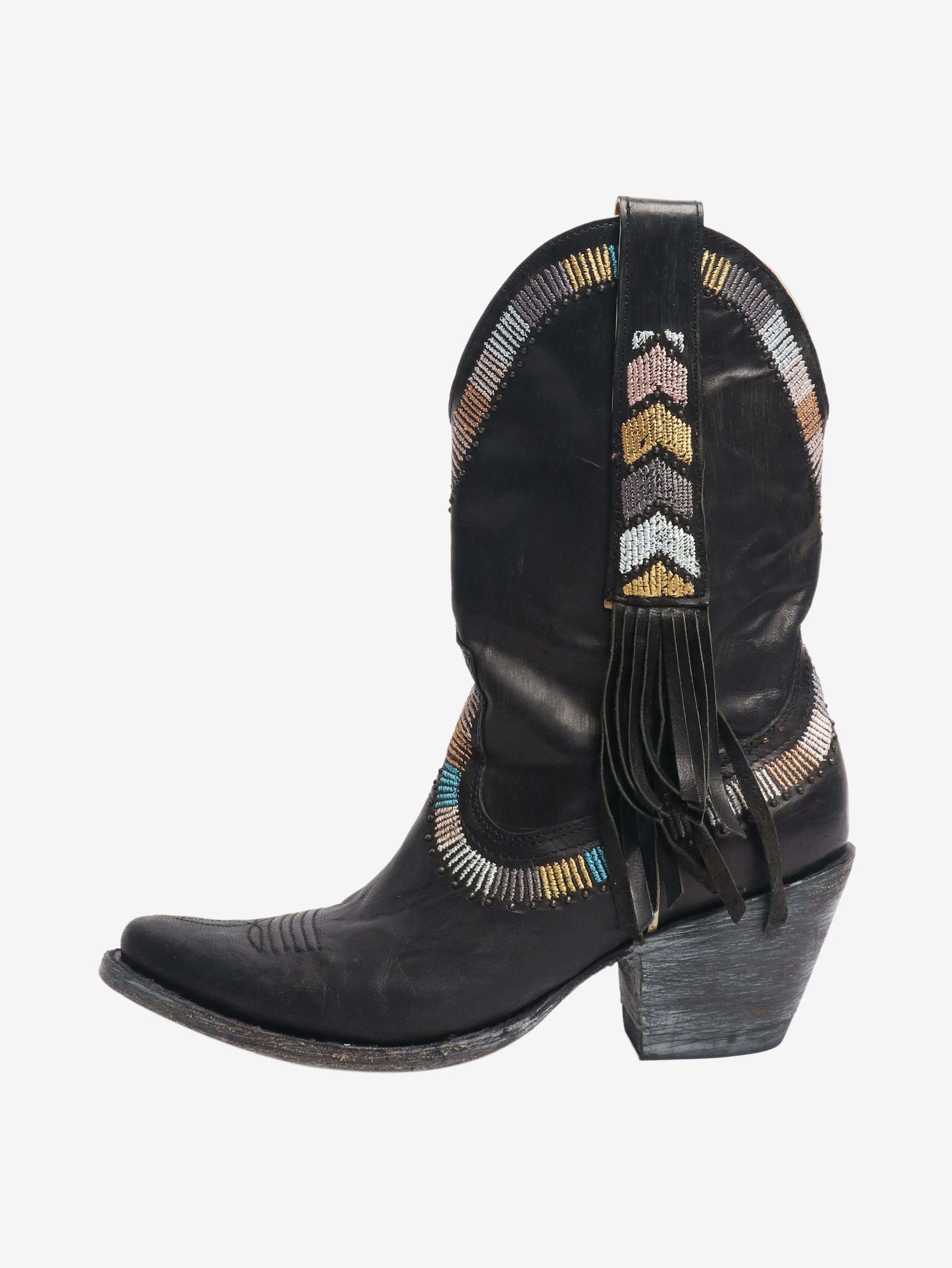 Black leather cowboy boots - size EU 36 (UK 3)