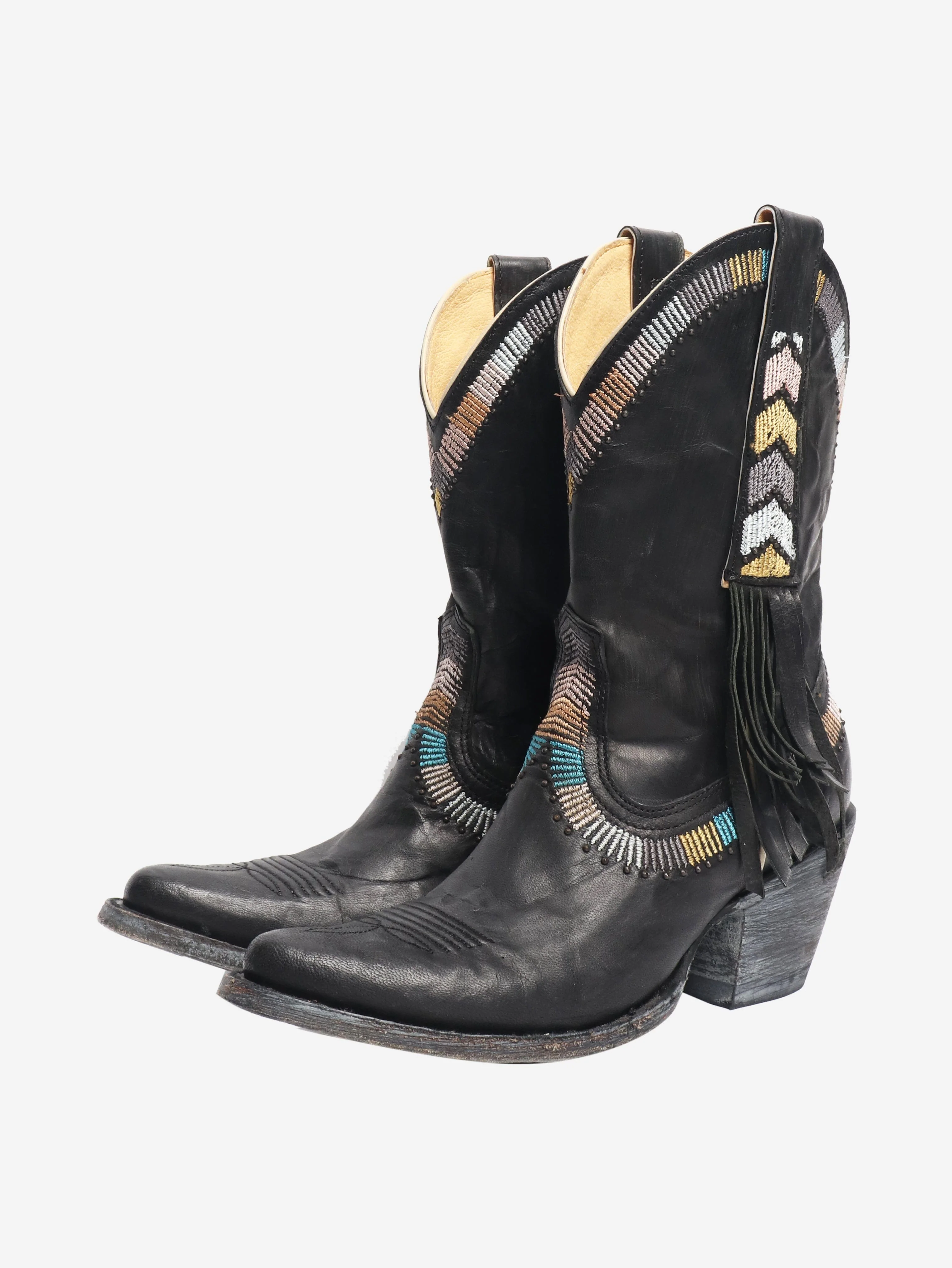 Black leather cowboy boots - size EU 36 (UK 3) - Image 2