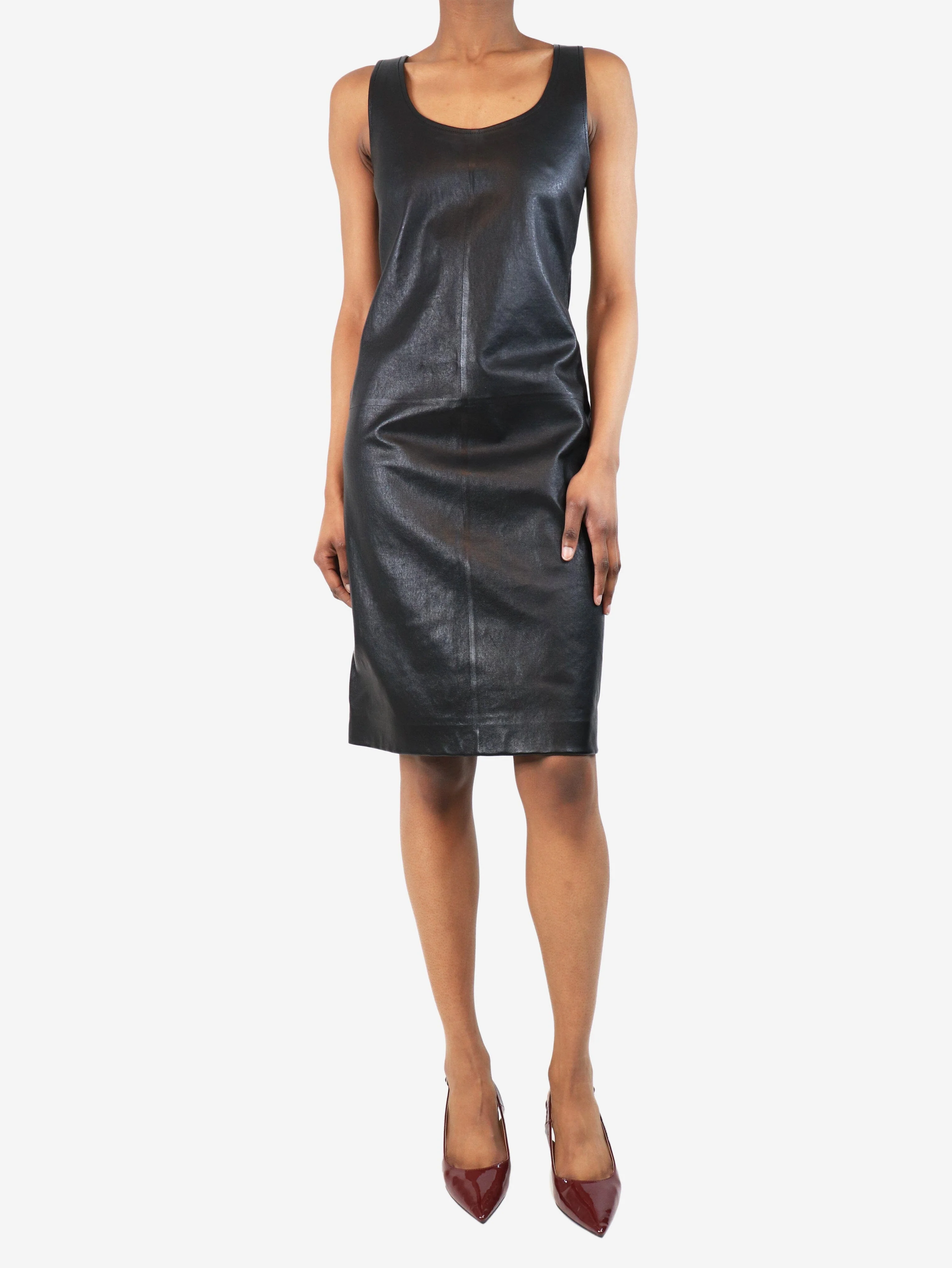 Black leather mini dress - size UK 6