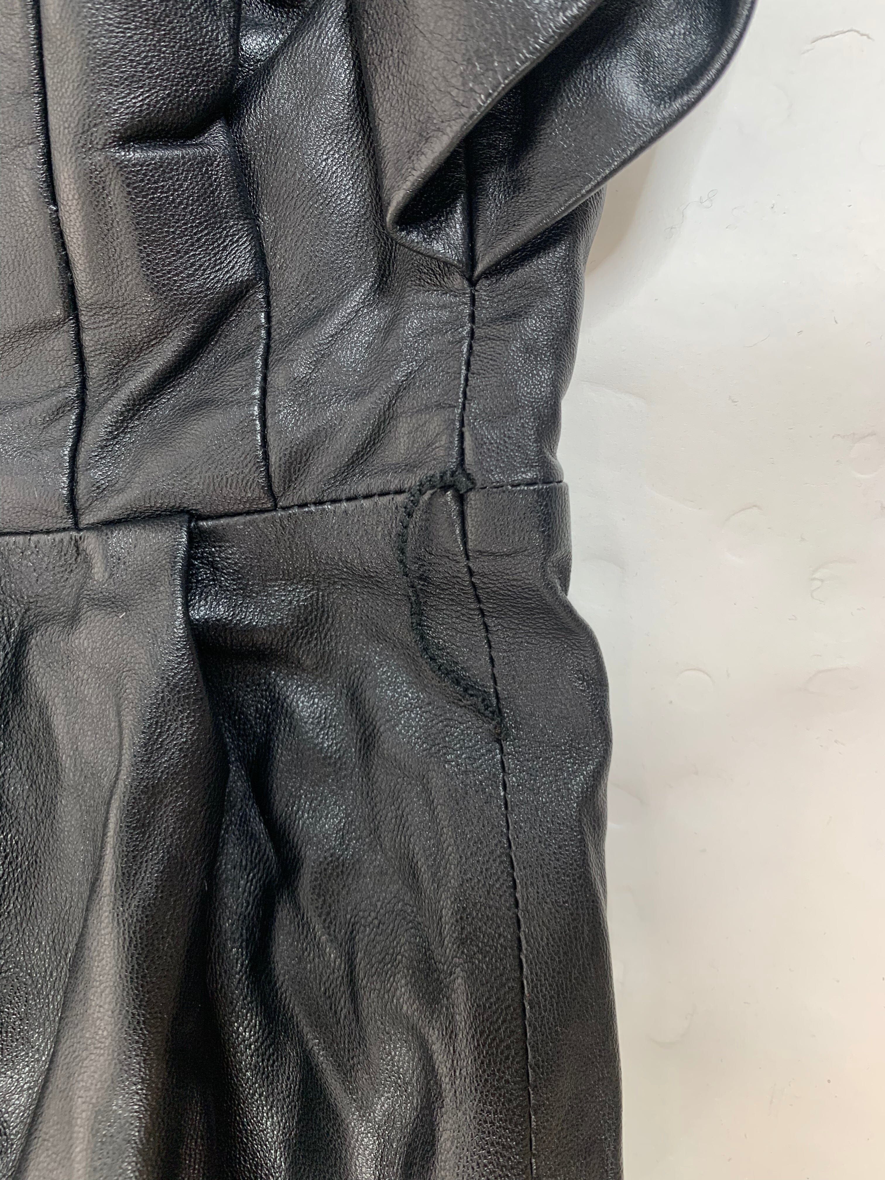 Black leather one shoulder mini dress - size XS - Image 4