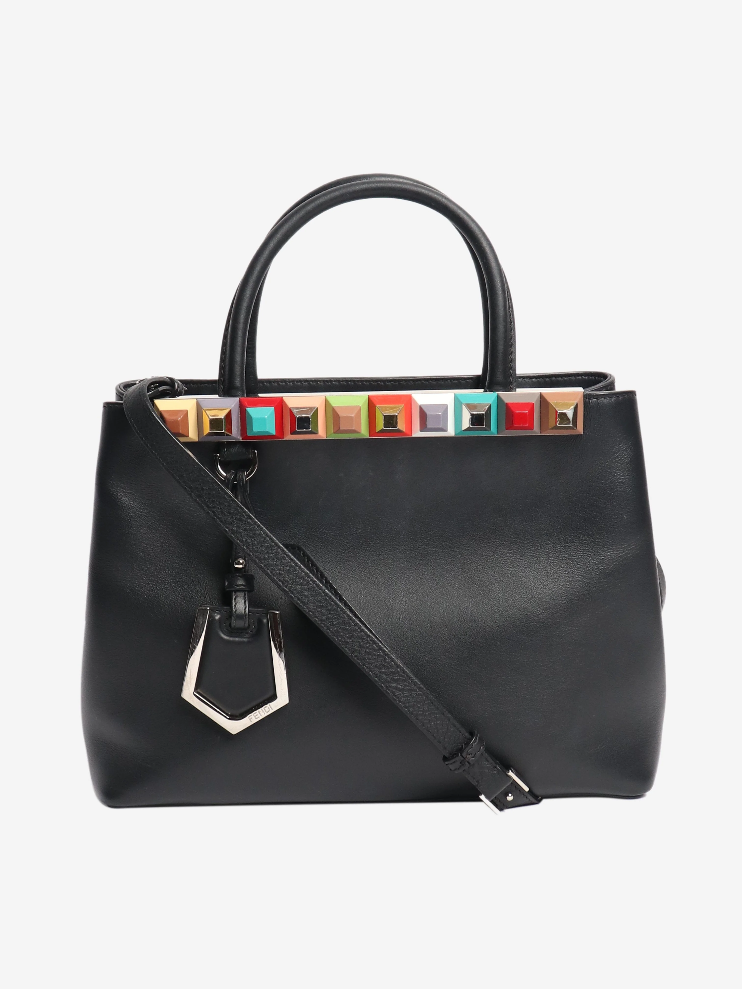 Black leather petite 2jours studded shoulder bag