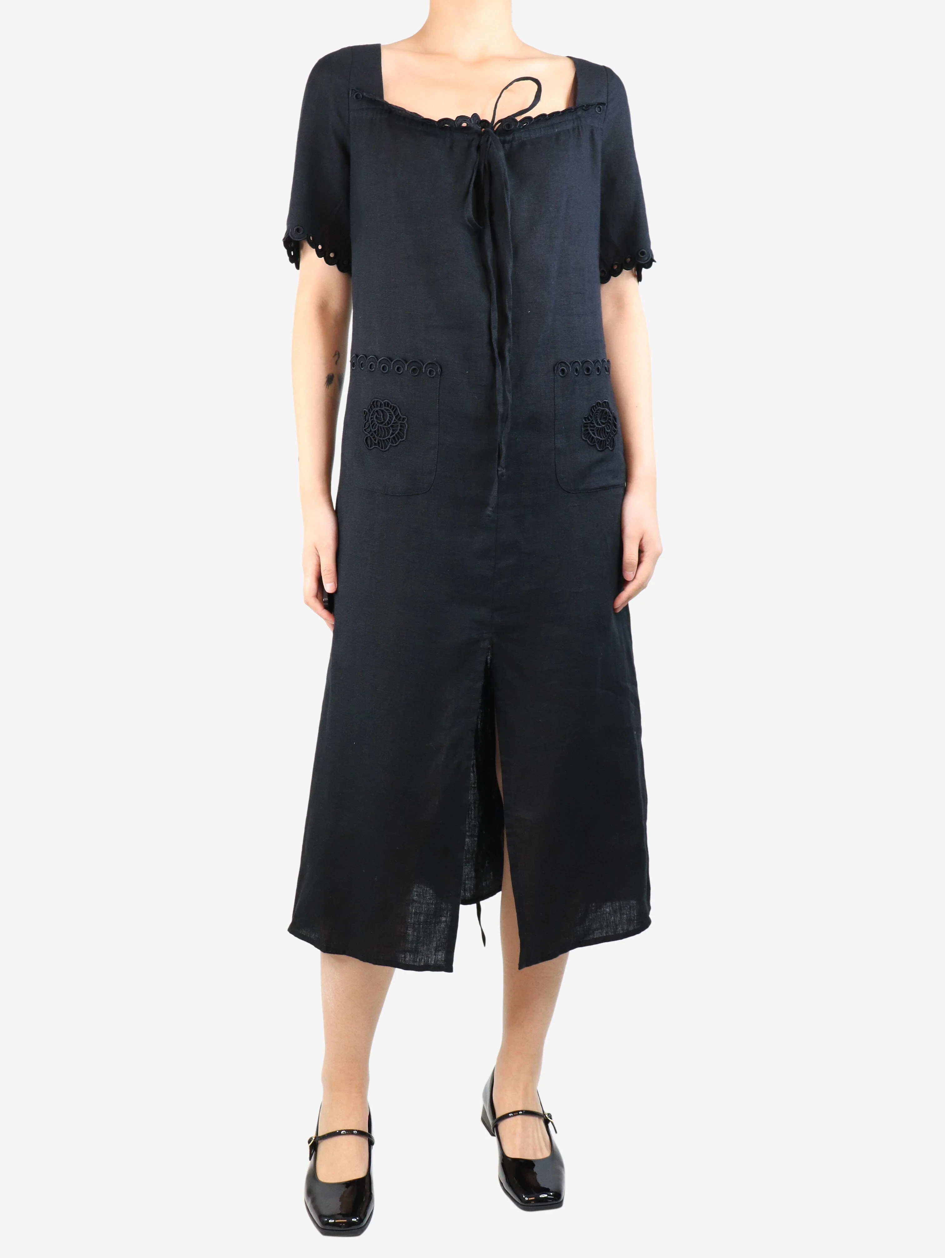 Black linen midi dress - size S - Image 3