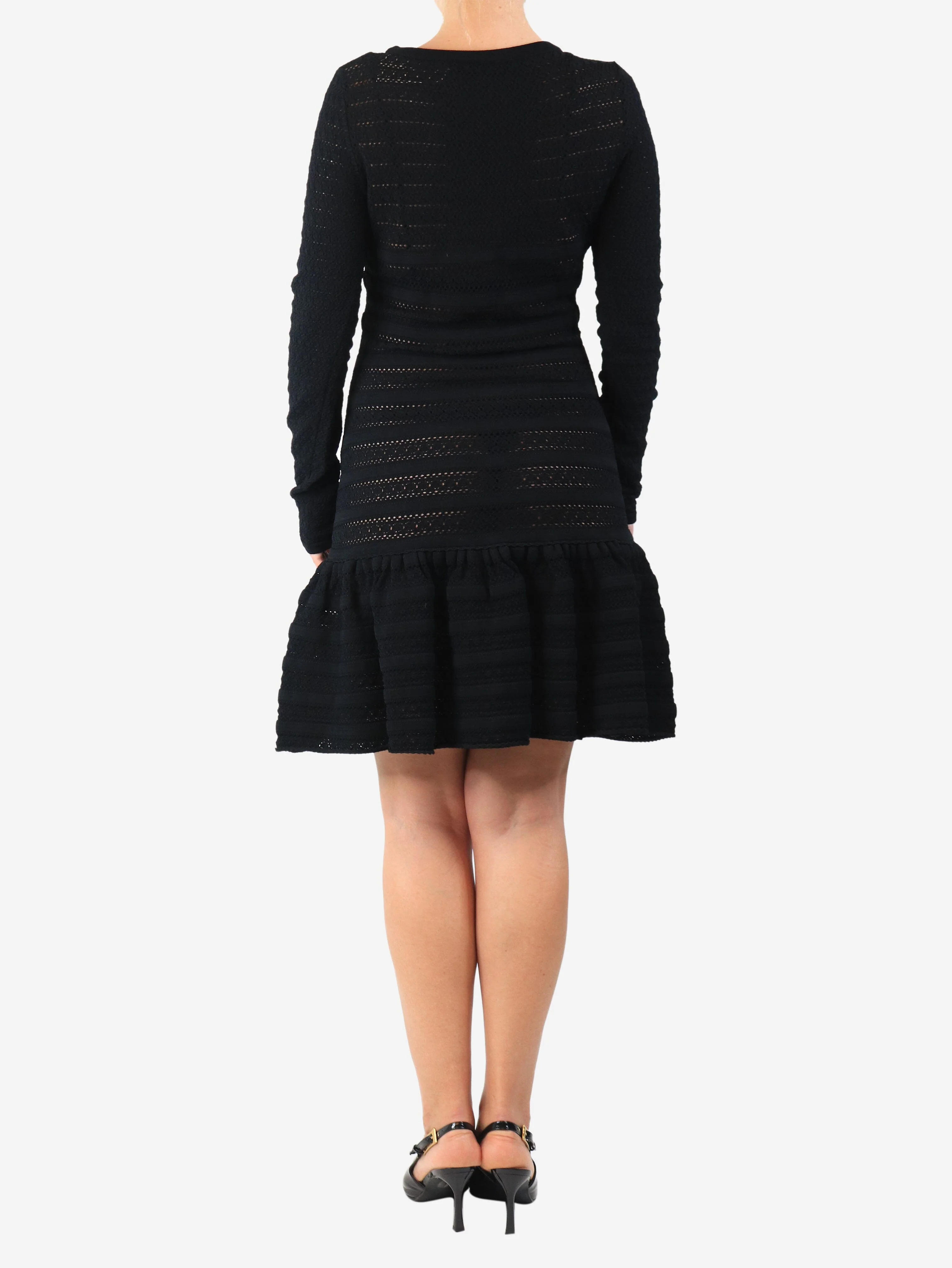 Black long-sleeve bow detail midi dress - size M - Image 2