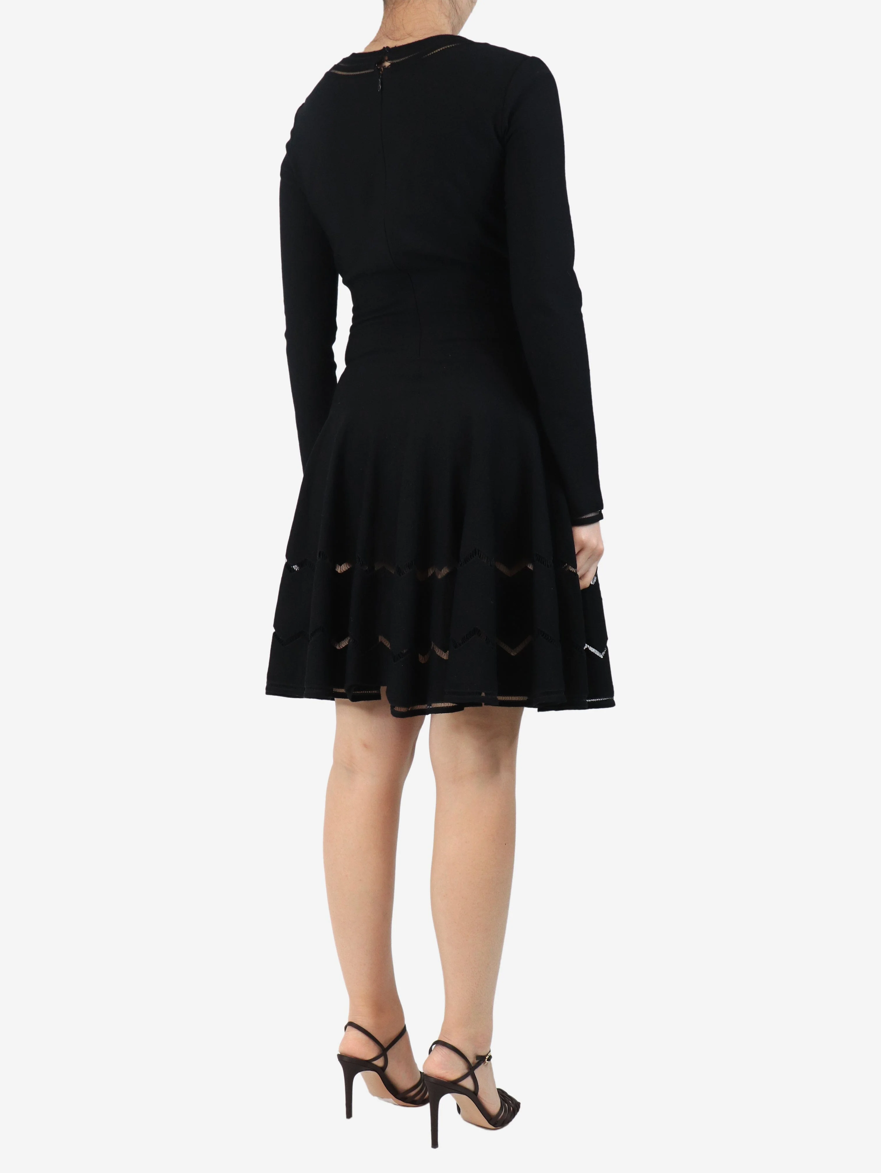 Black long-sleeve knit skater dress - size UK 10 - Image 2
