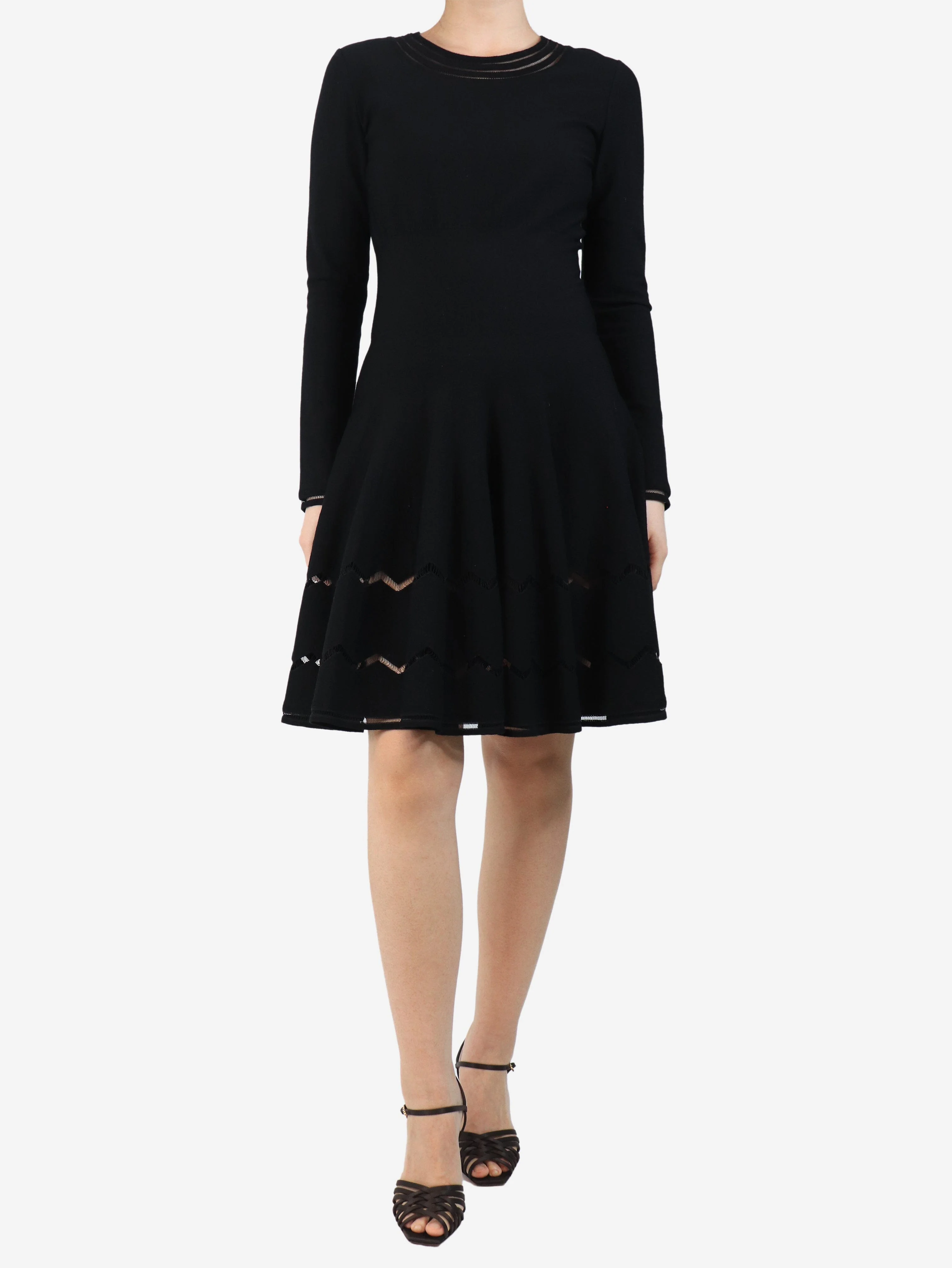 Black long-sleeve knit skater dress - size UK 10 - Image 3