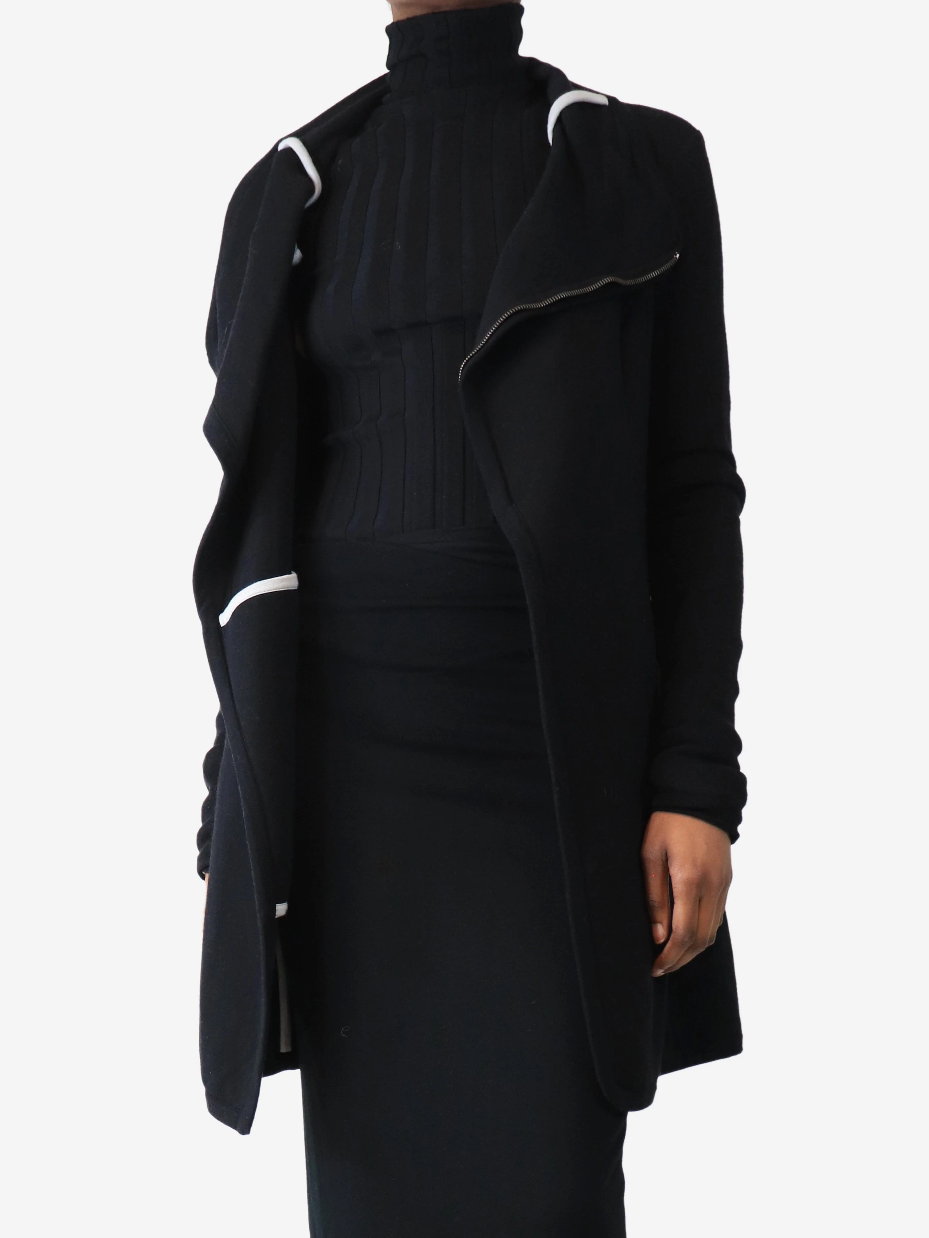 Black longline zipped knit jacket - size UK 8 - Image 6