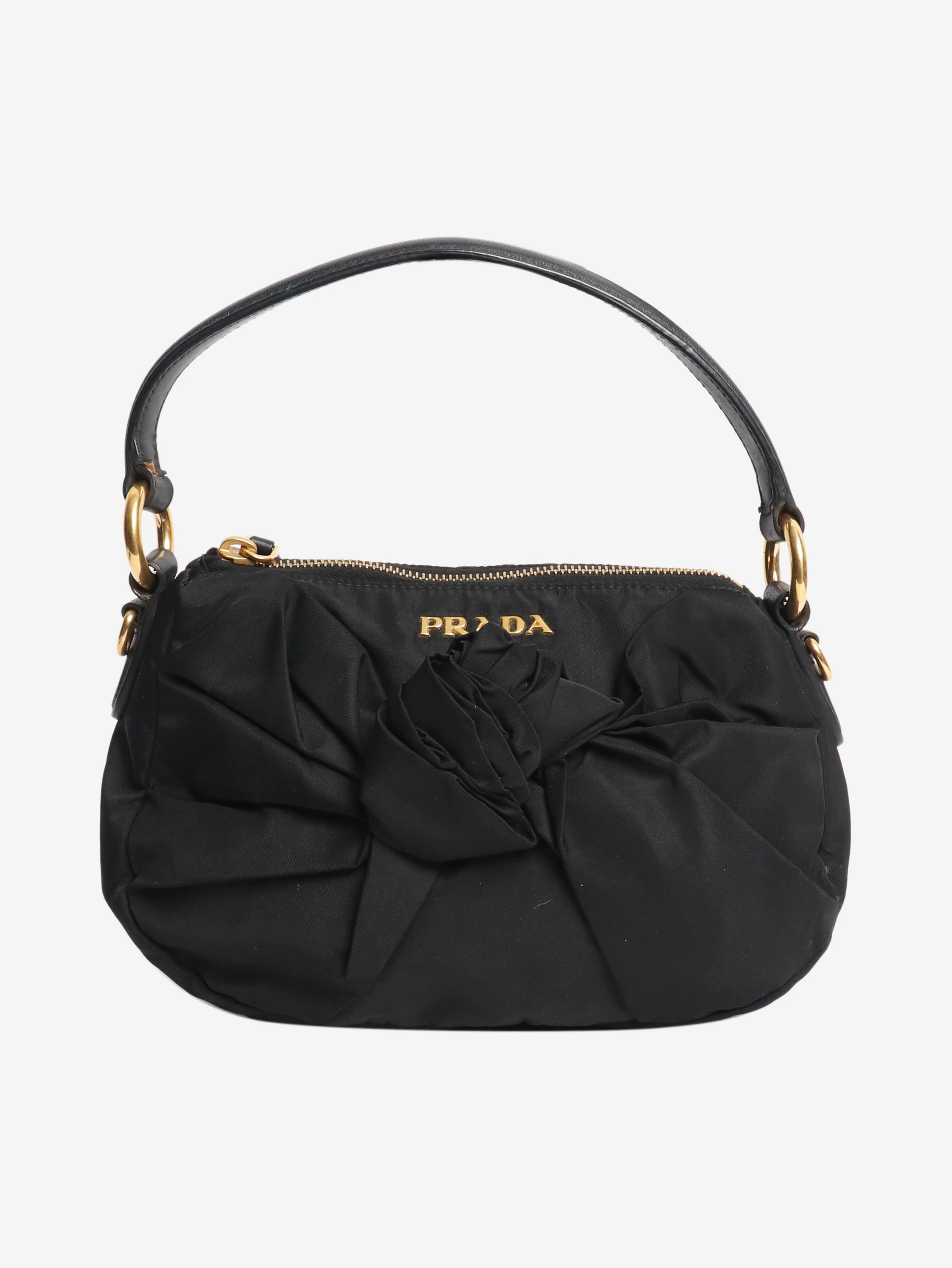 Black nylon knot-front mini handbag