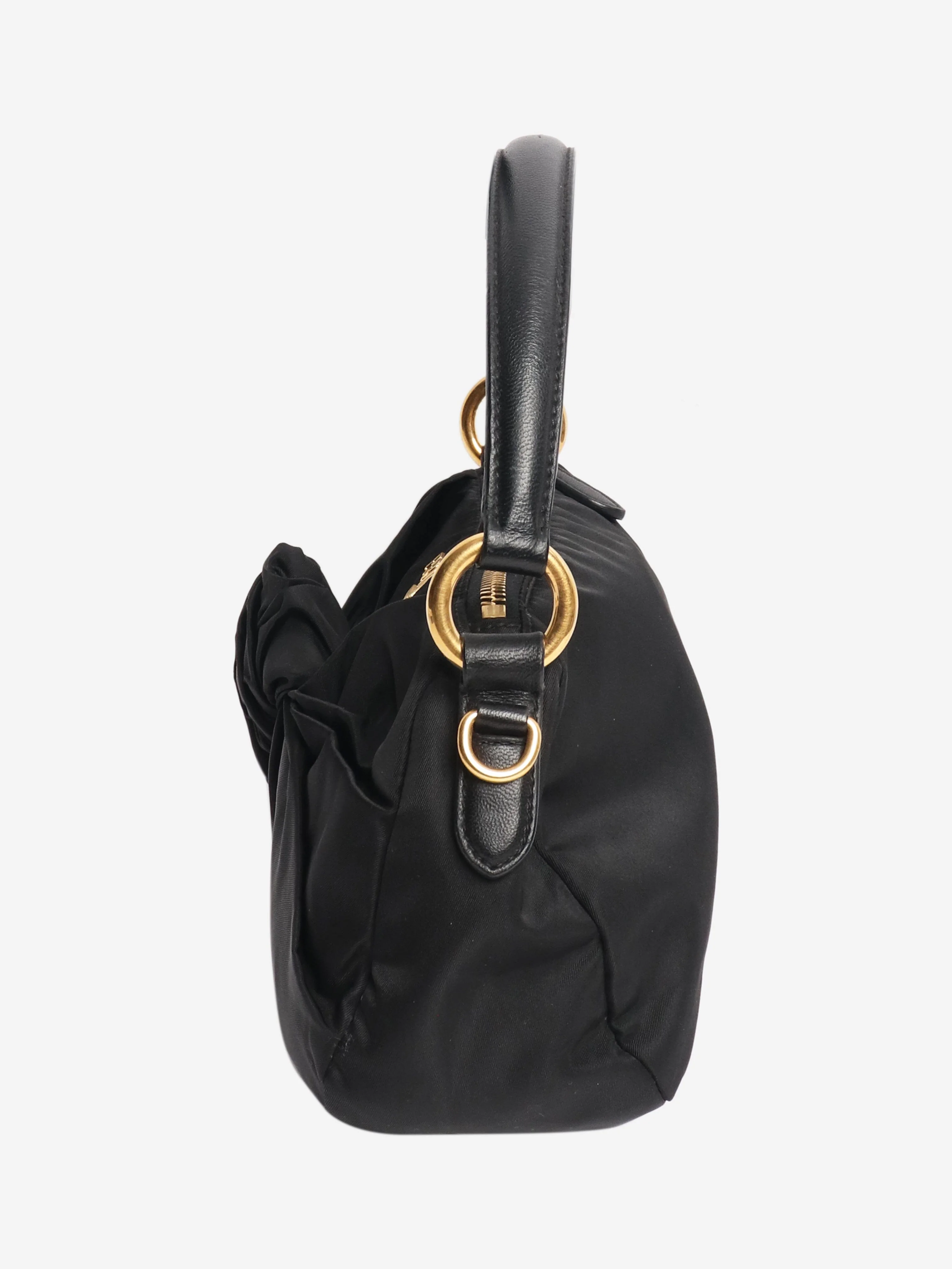 Black nylon knot-front mini handbag - Image 2