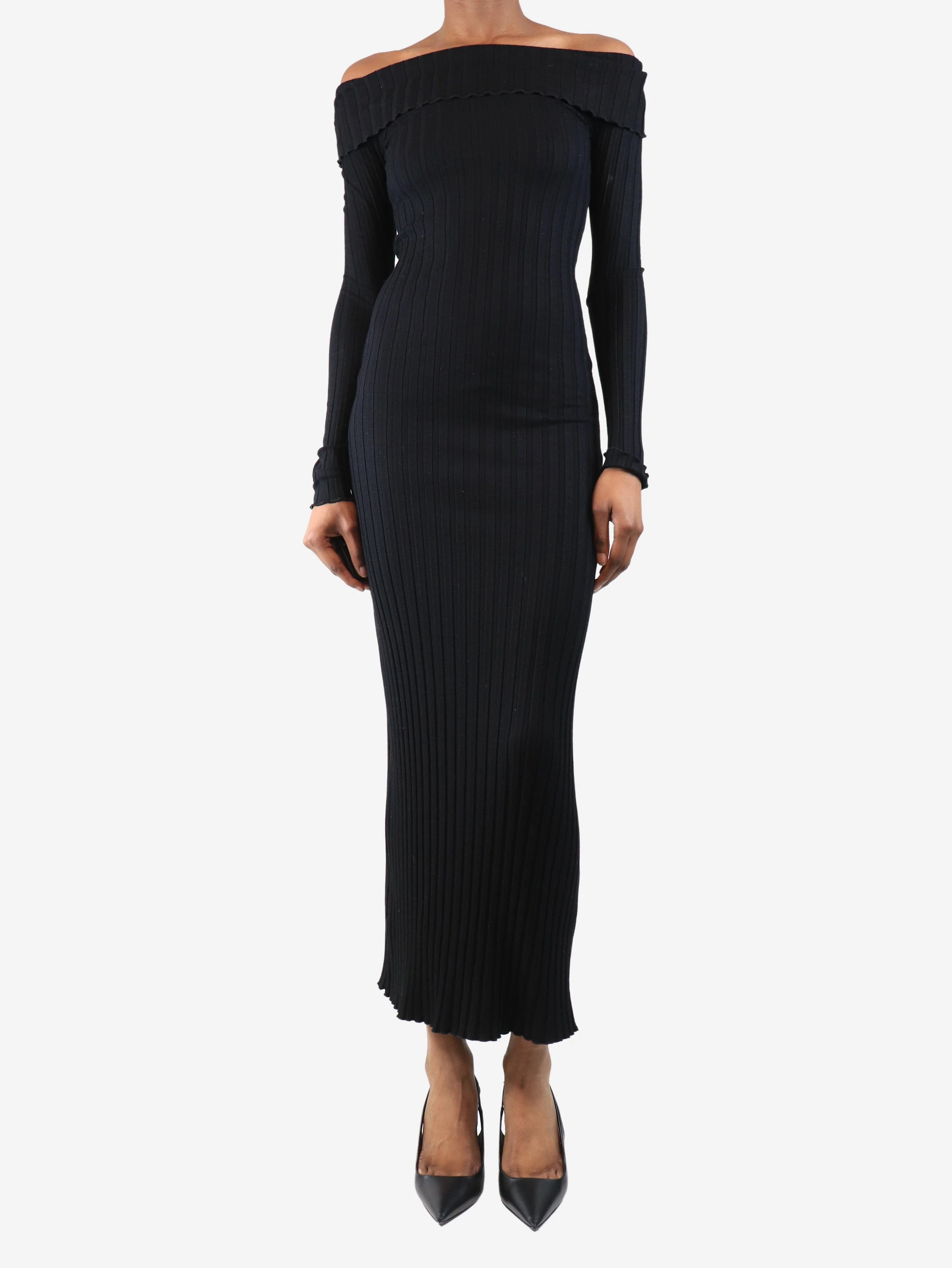 Black off the shoulder ribbed maxi dress - size XS