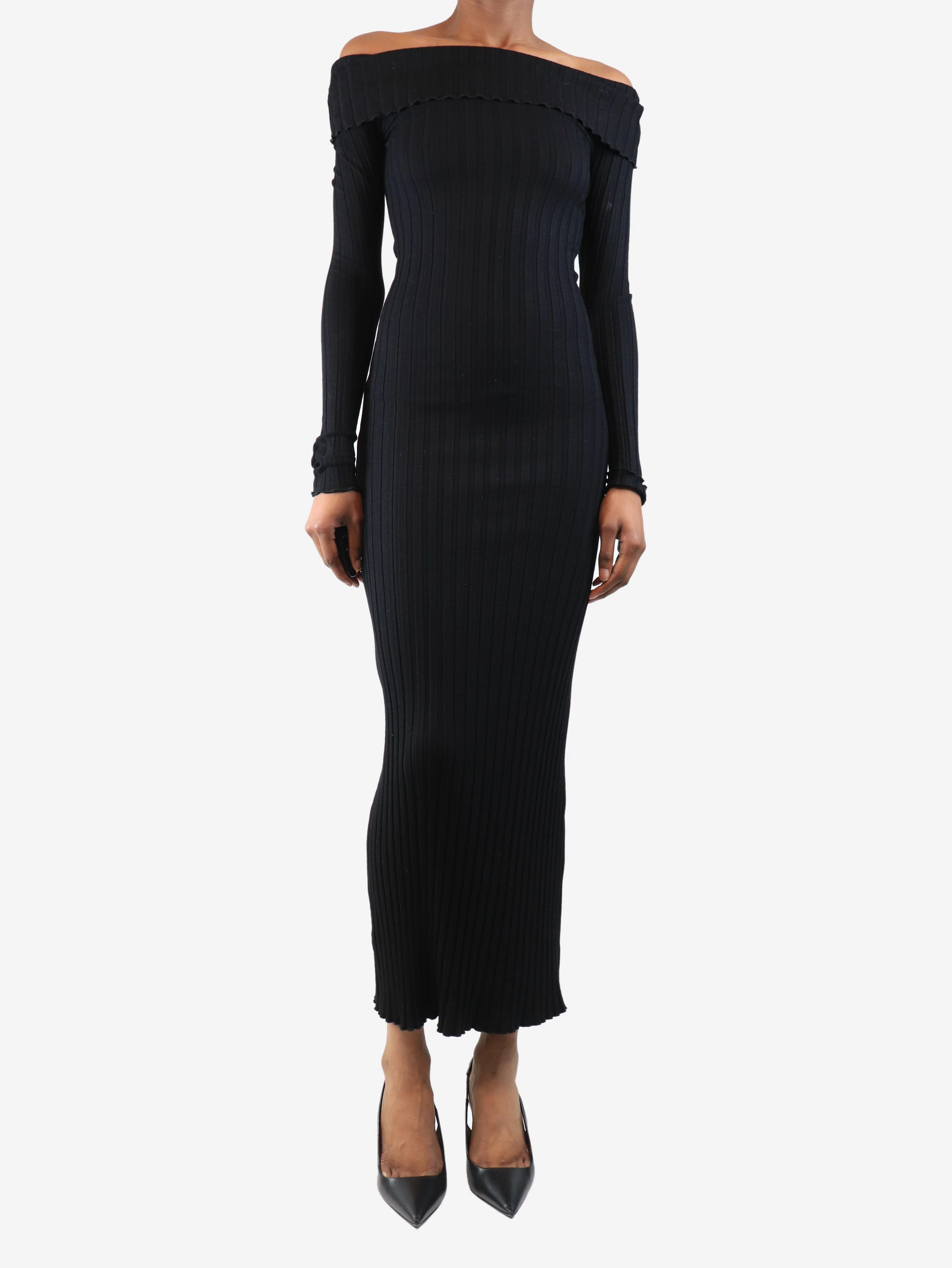 Black off the shoulder ribbed maxi dress - size XS - Image 3