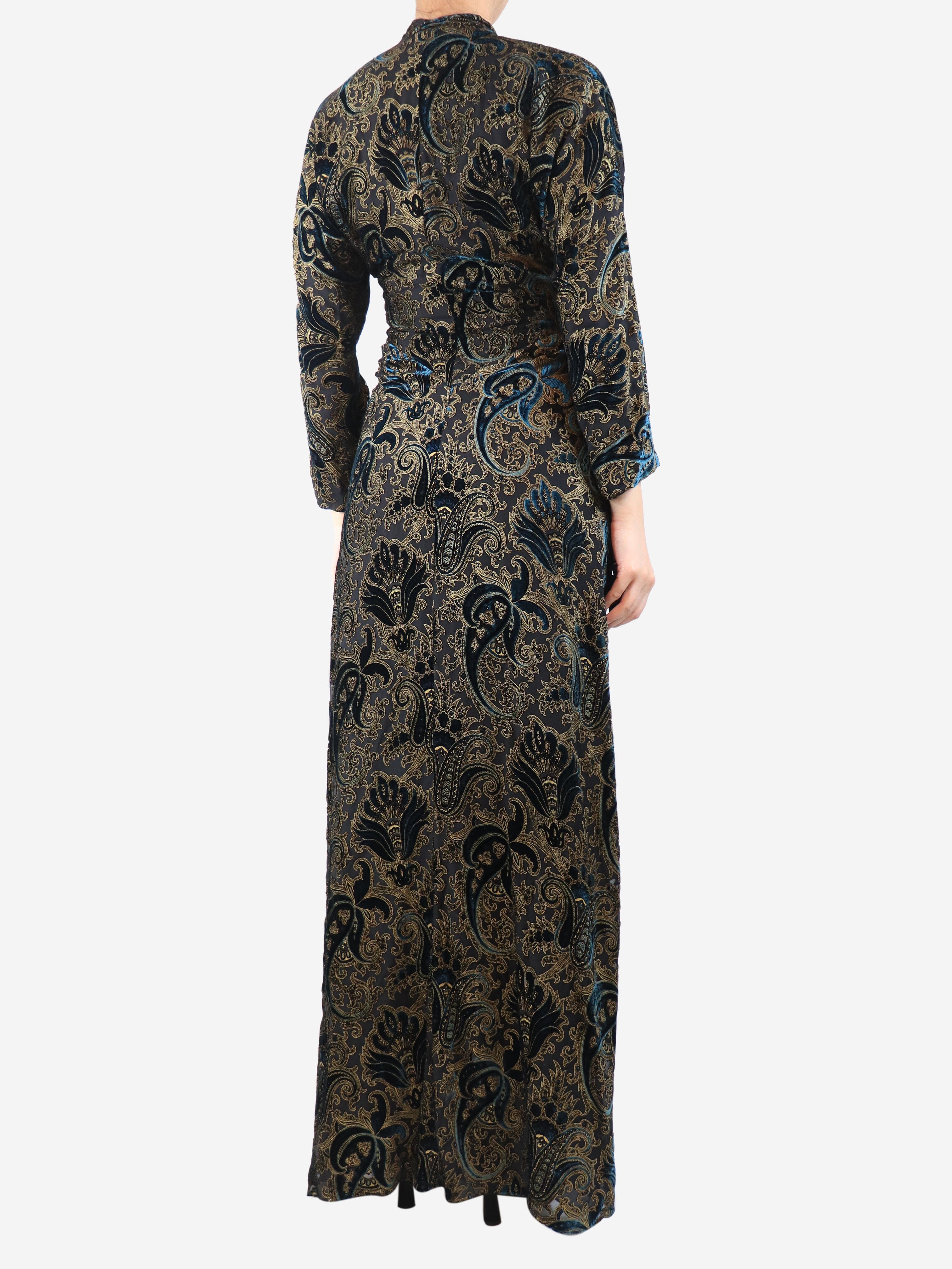 Black paisley velour maxi dress - size UK 10 - Image 2