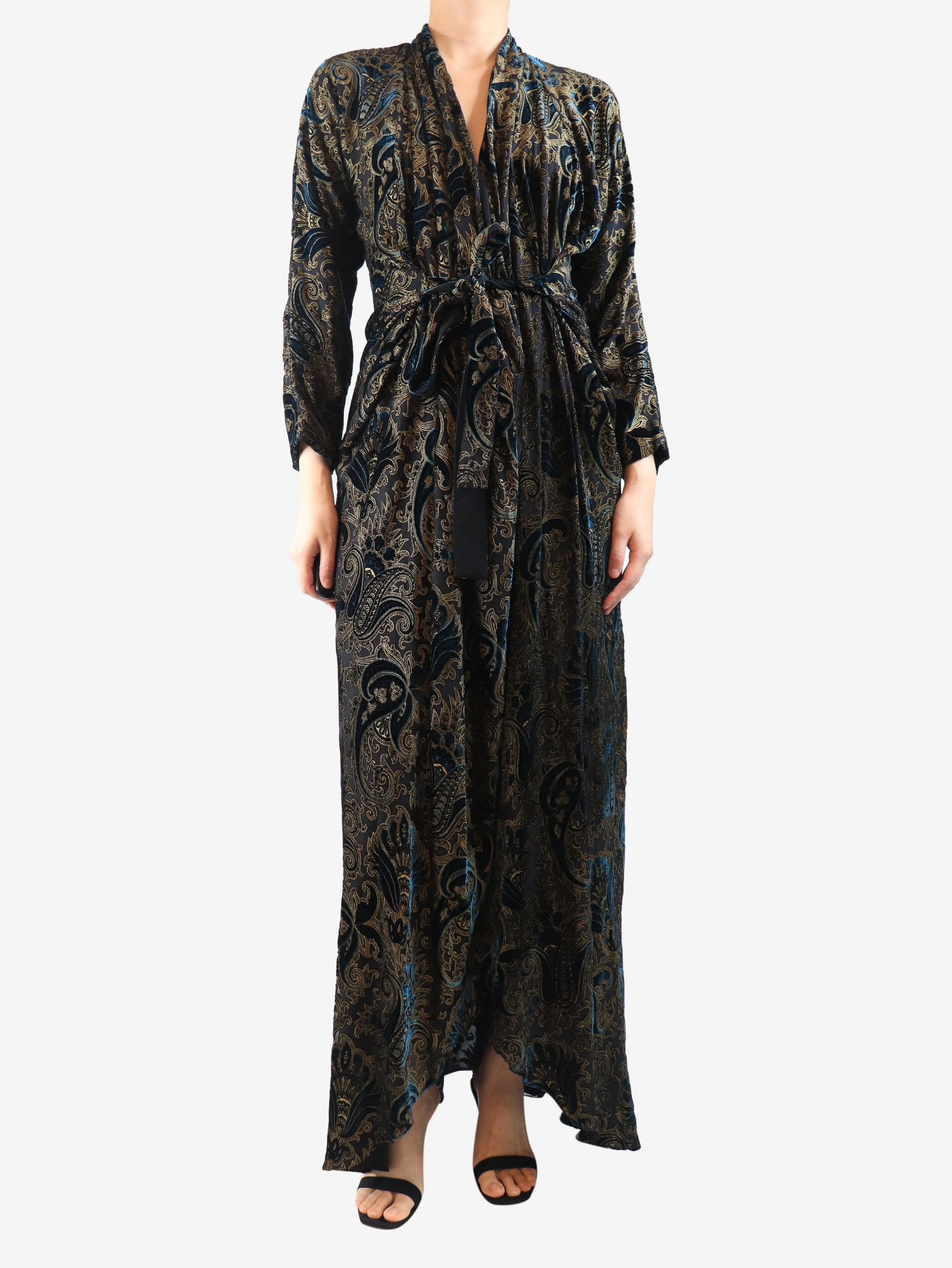 Black paisley velour maxi dress - size UK 10 - Image 3