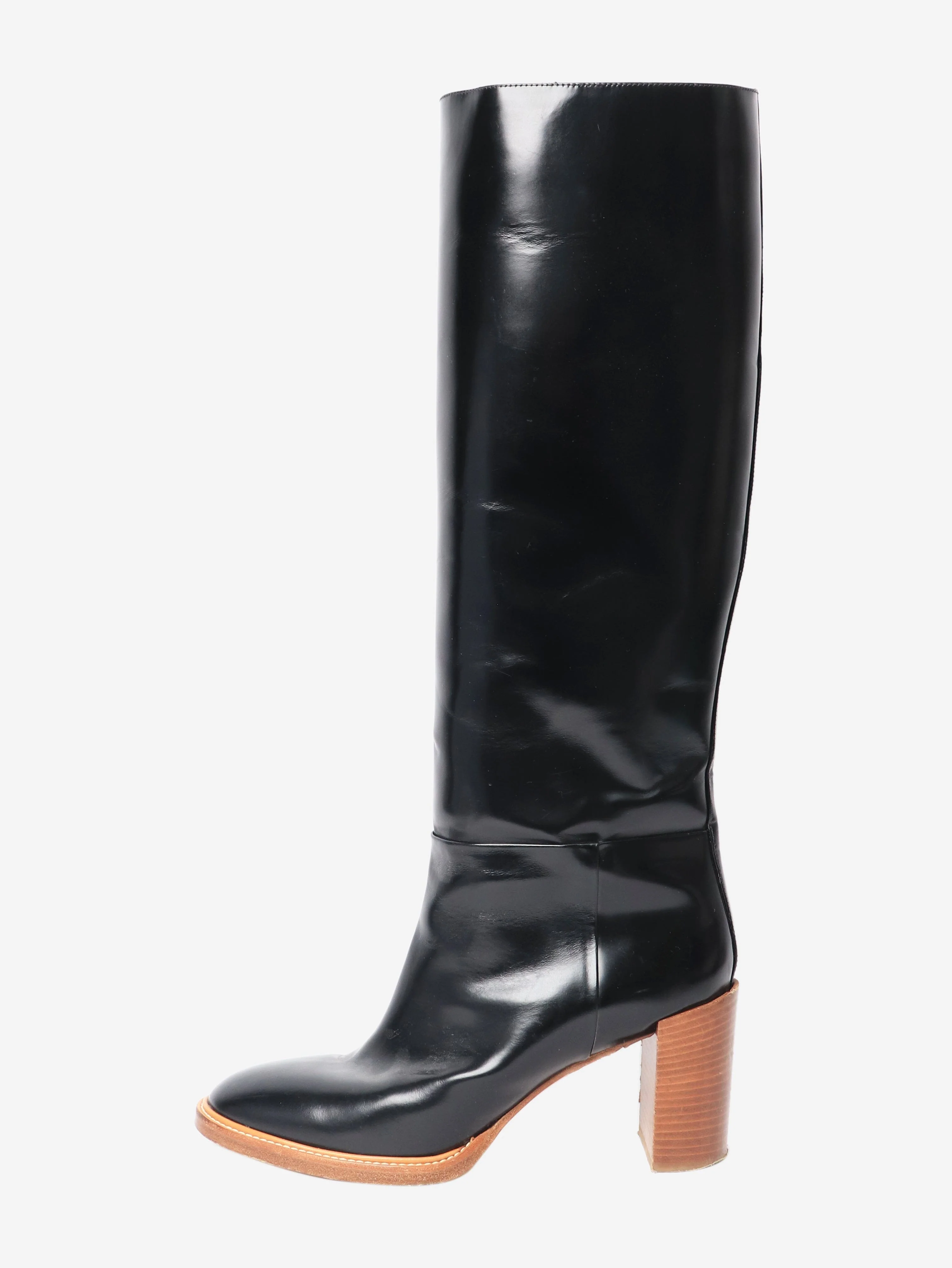 Black polished leather knee-high boots - size EU 42
