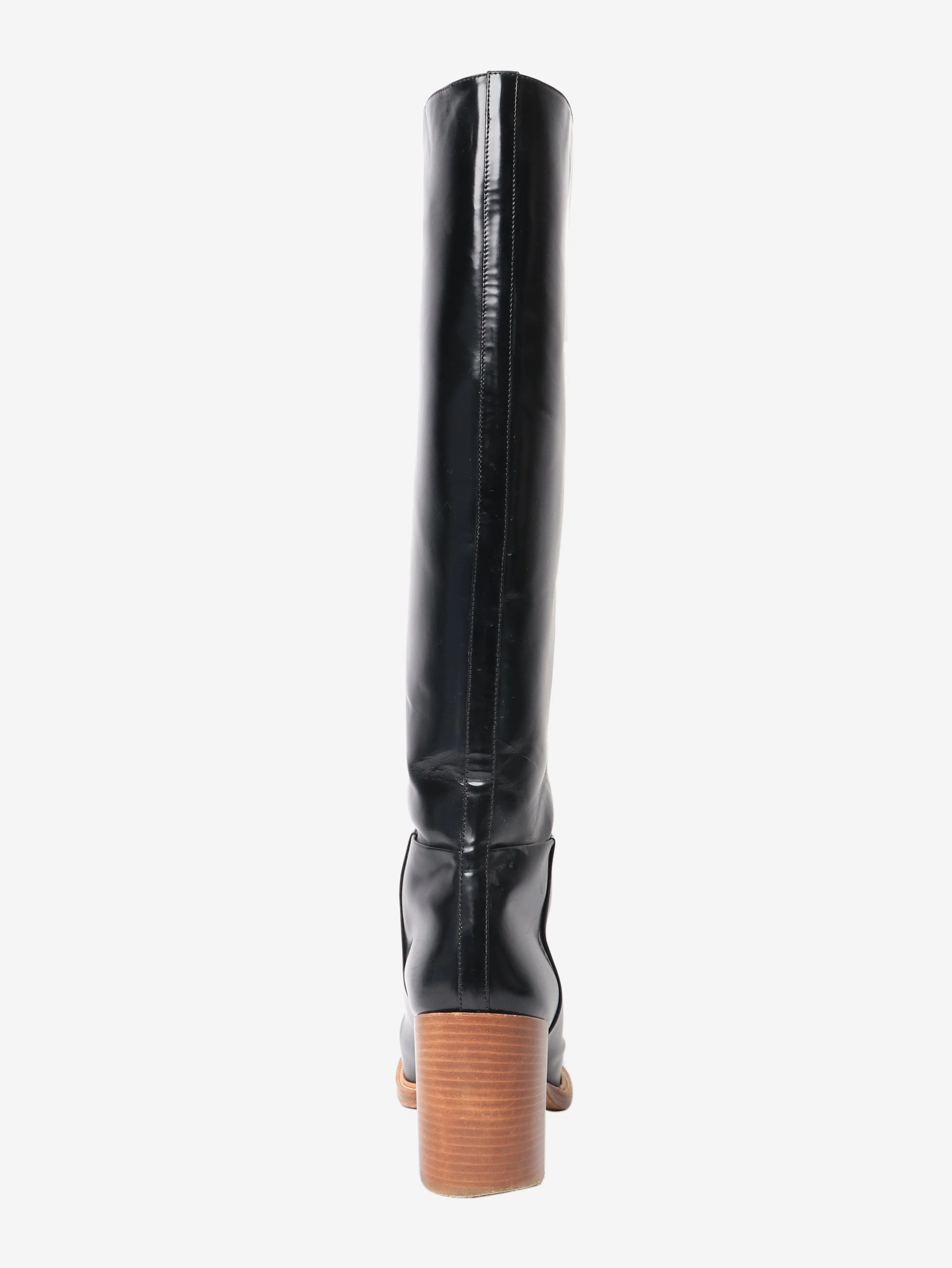 Black polished leather knee-high boots - size EU 42 - Image 3