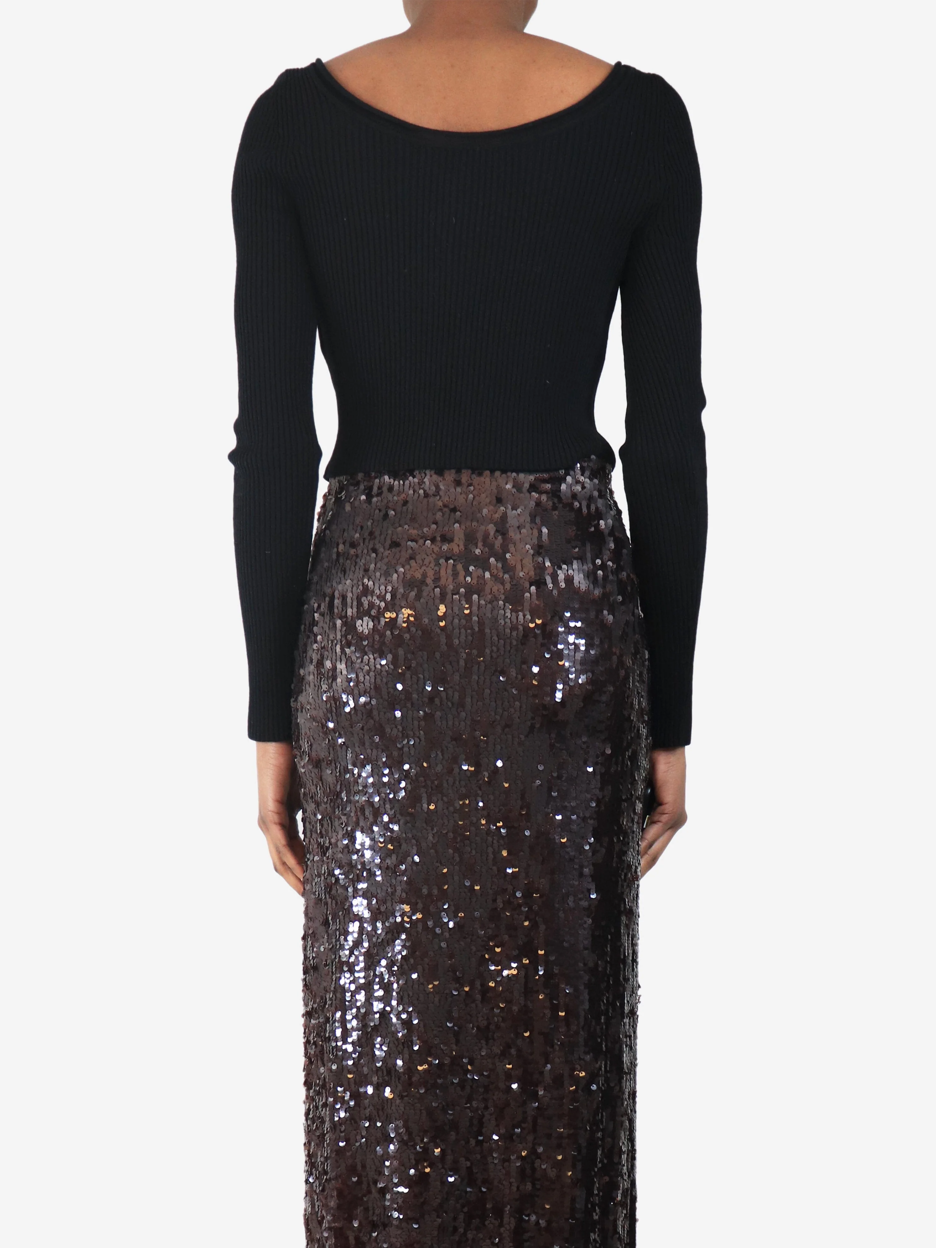 Black ribbed wide neck crop knit top - size S - Image 2