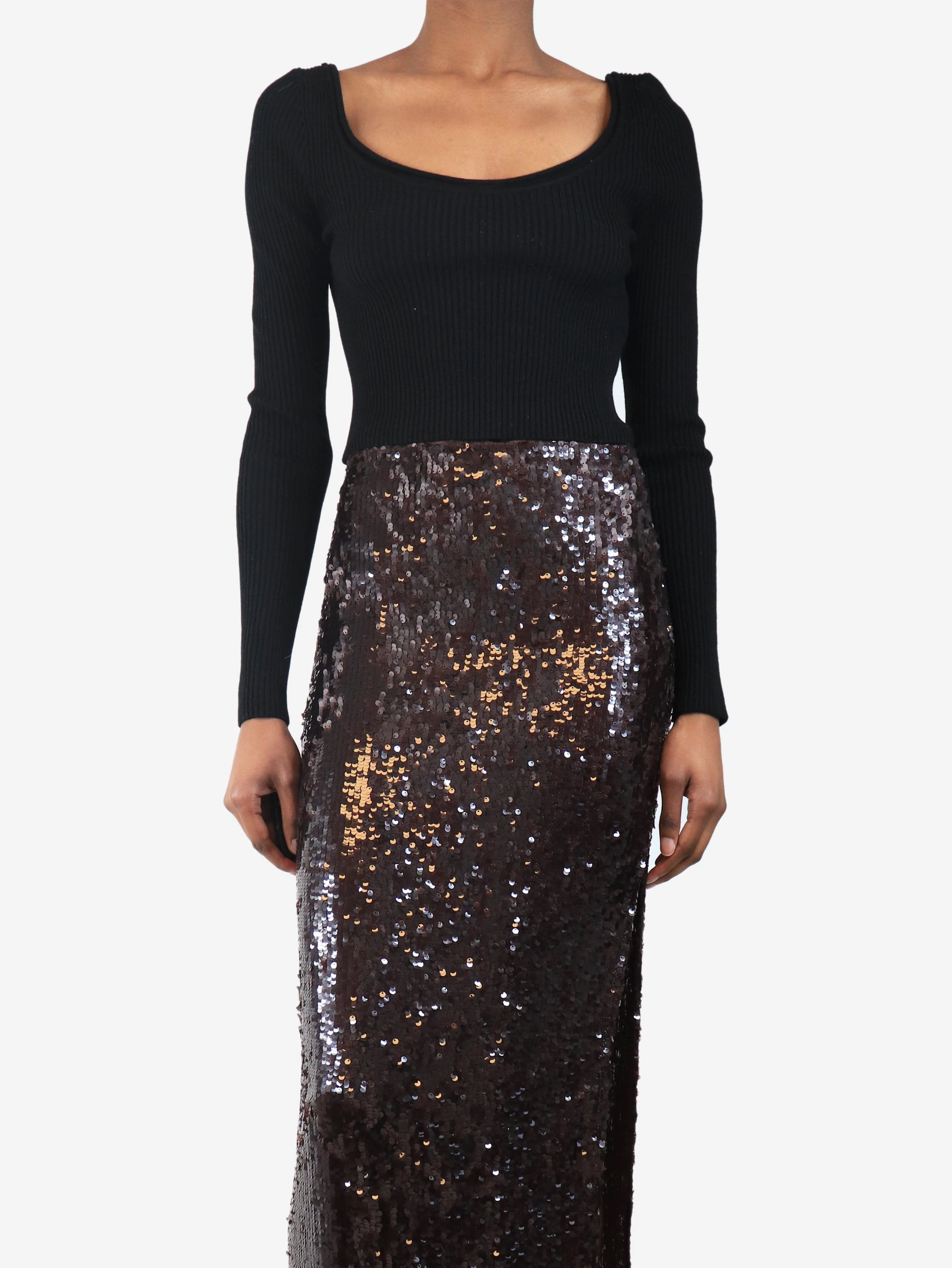 Black ribbed wide neck crop knit top - size S - Image 3
