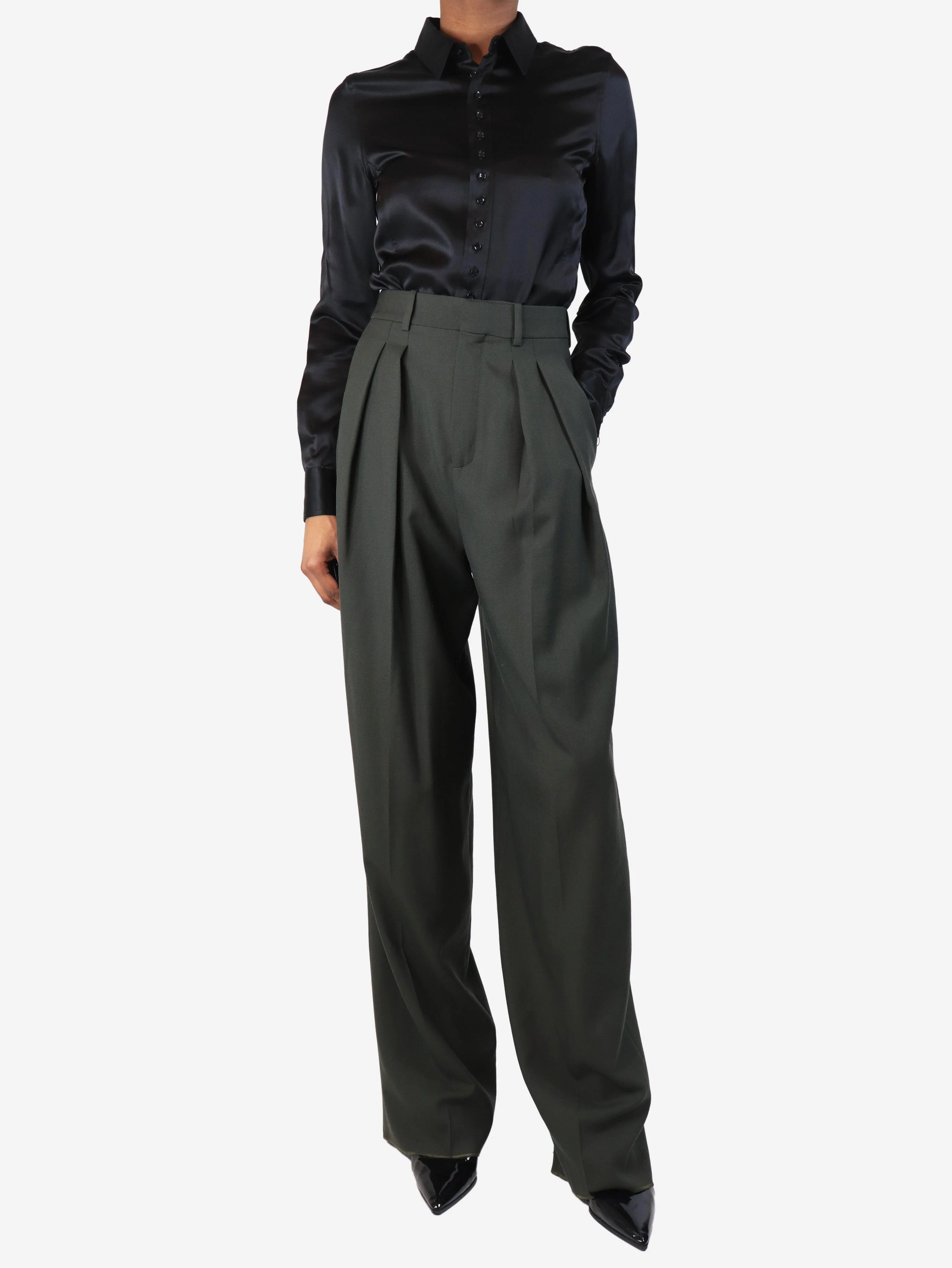 Black satin blouse - size UK 6 - Image 2