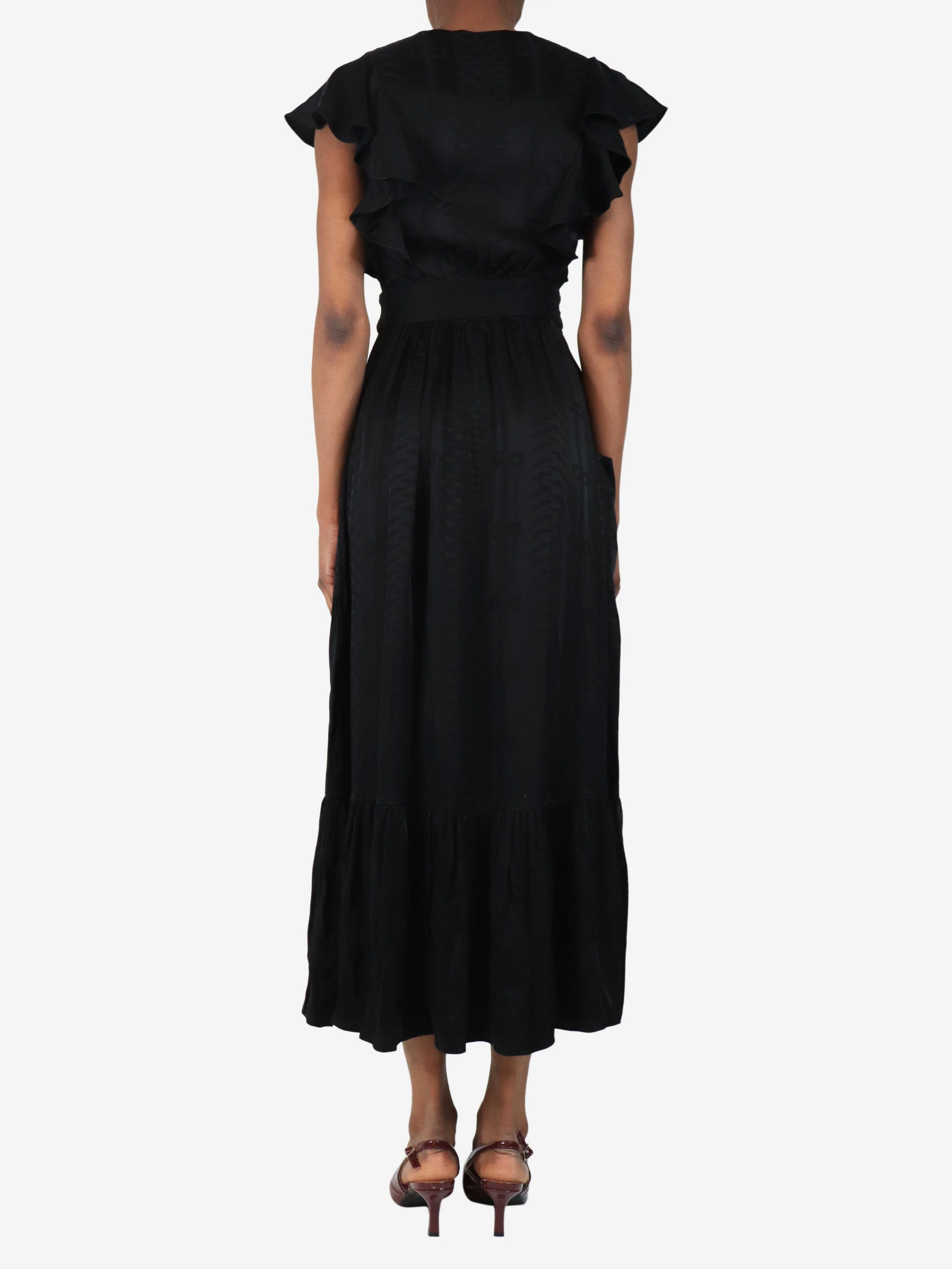 Black satin printed maxi dress - size UK 8 - Image 2