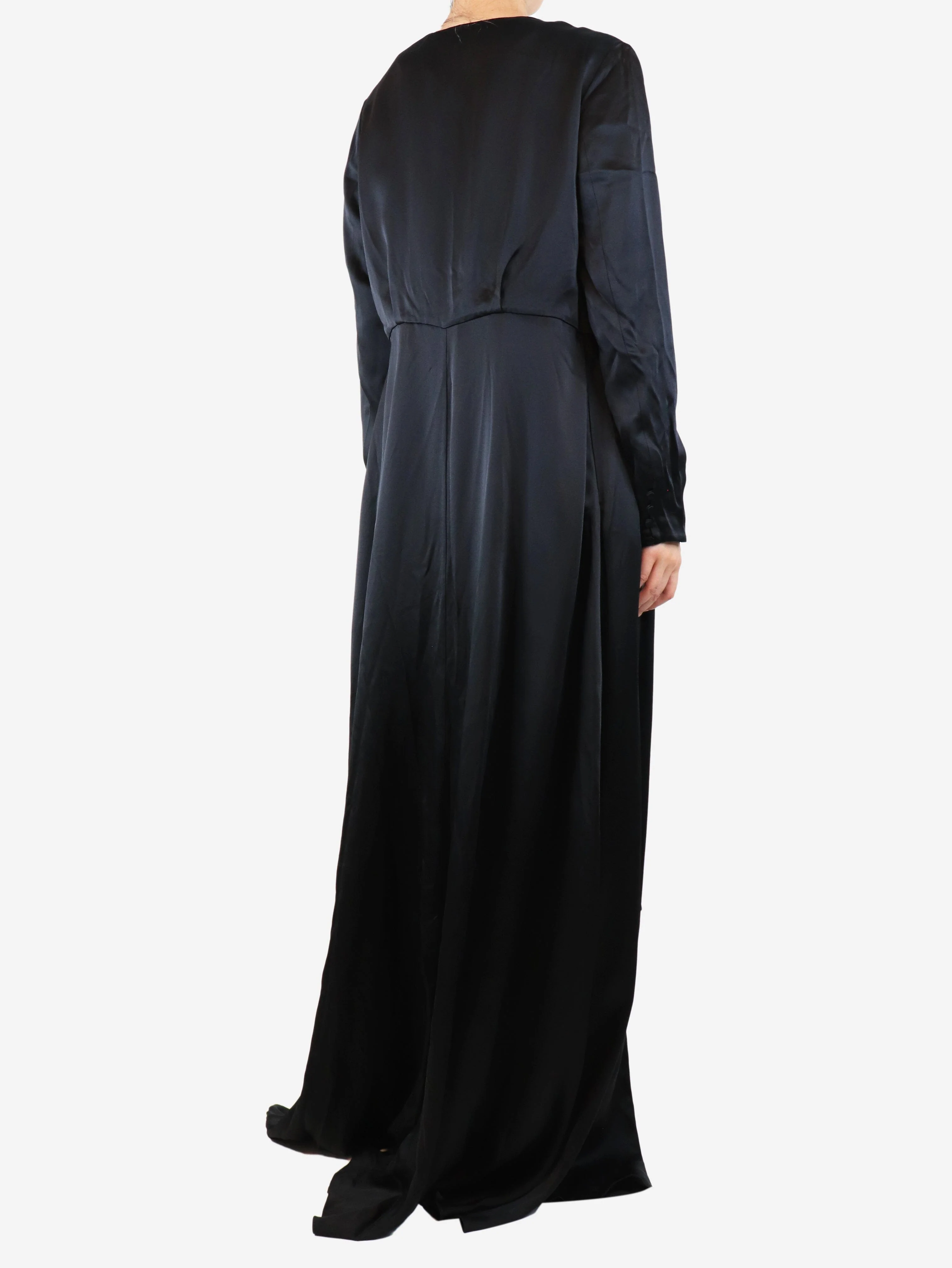 Black satin wrap maxi dress - size UK 16 - Image 2