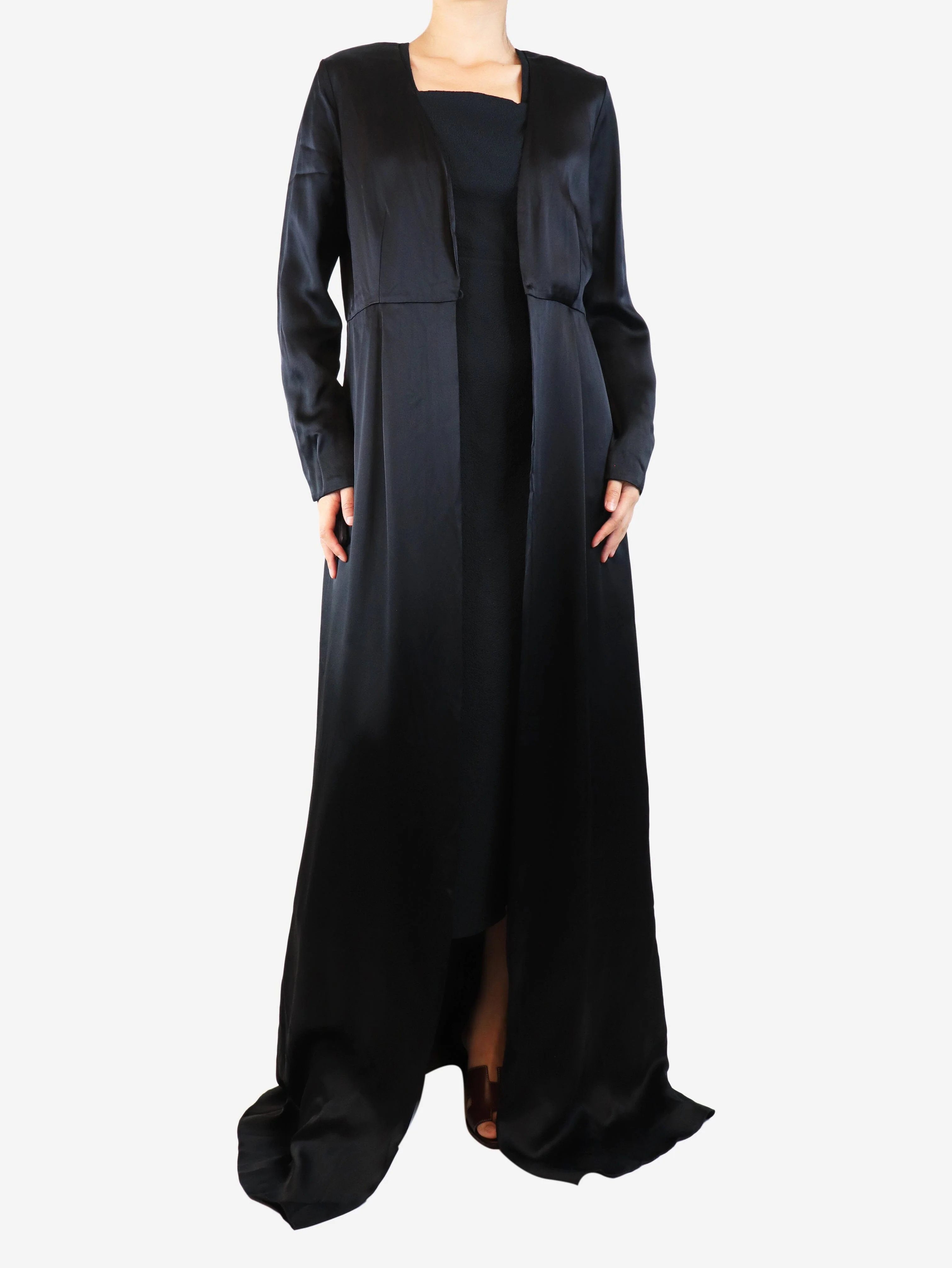 Black satin wrap maxi dress - size UK 16 - Image 3