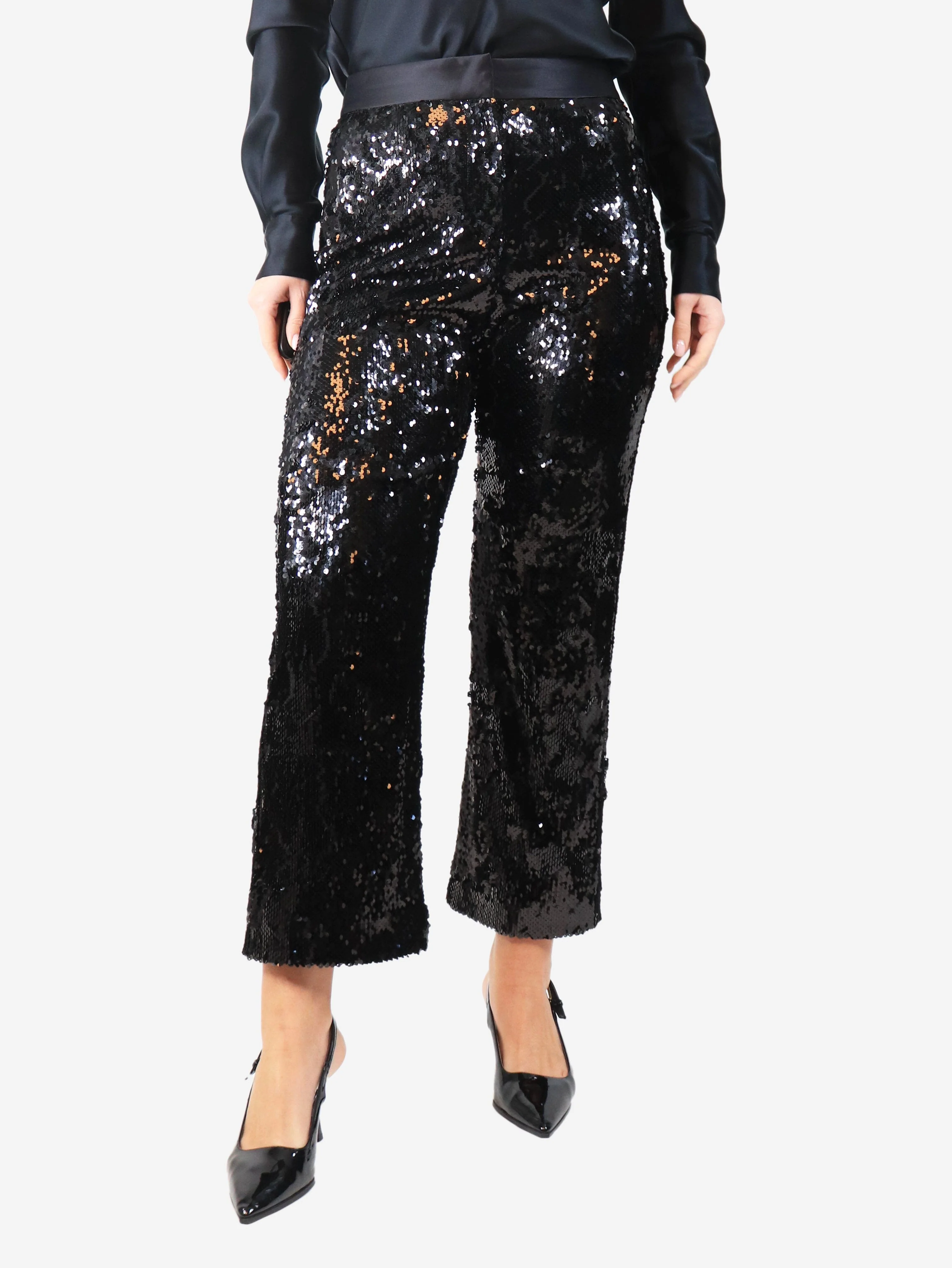 Black sequin trousers - size UK 10
