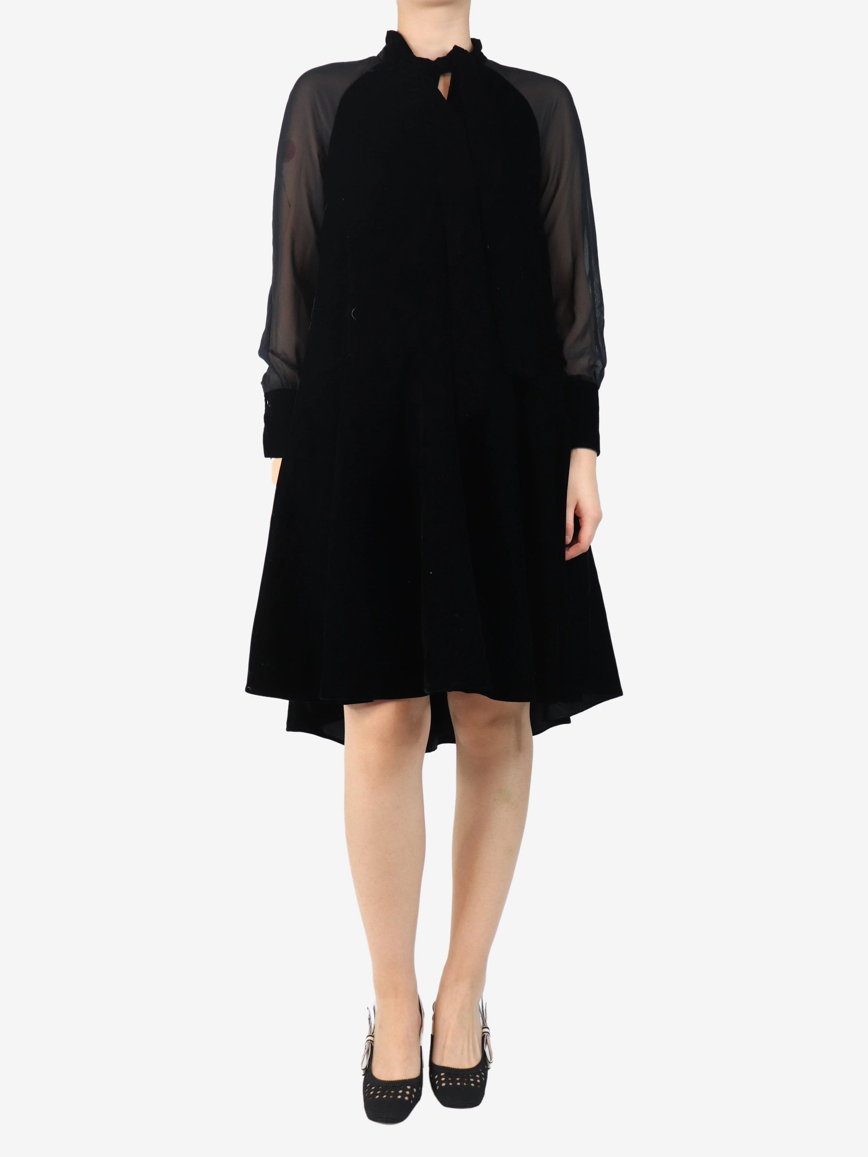 Black sheer sleeve velvet dress - size UK 8