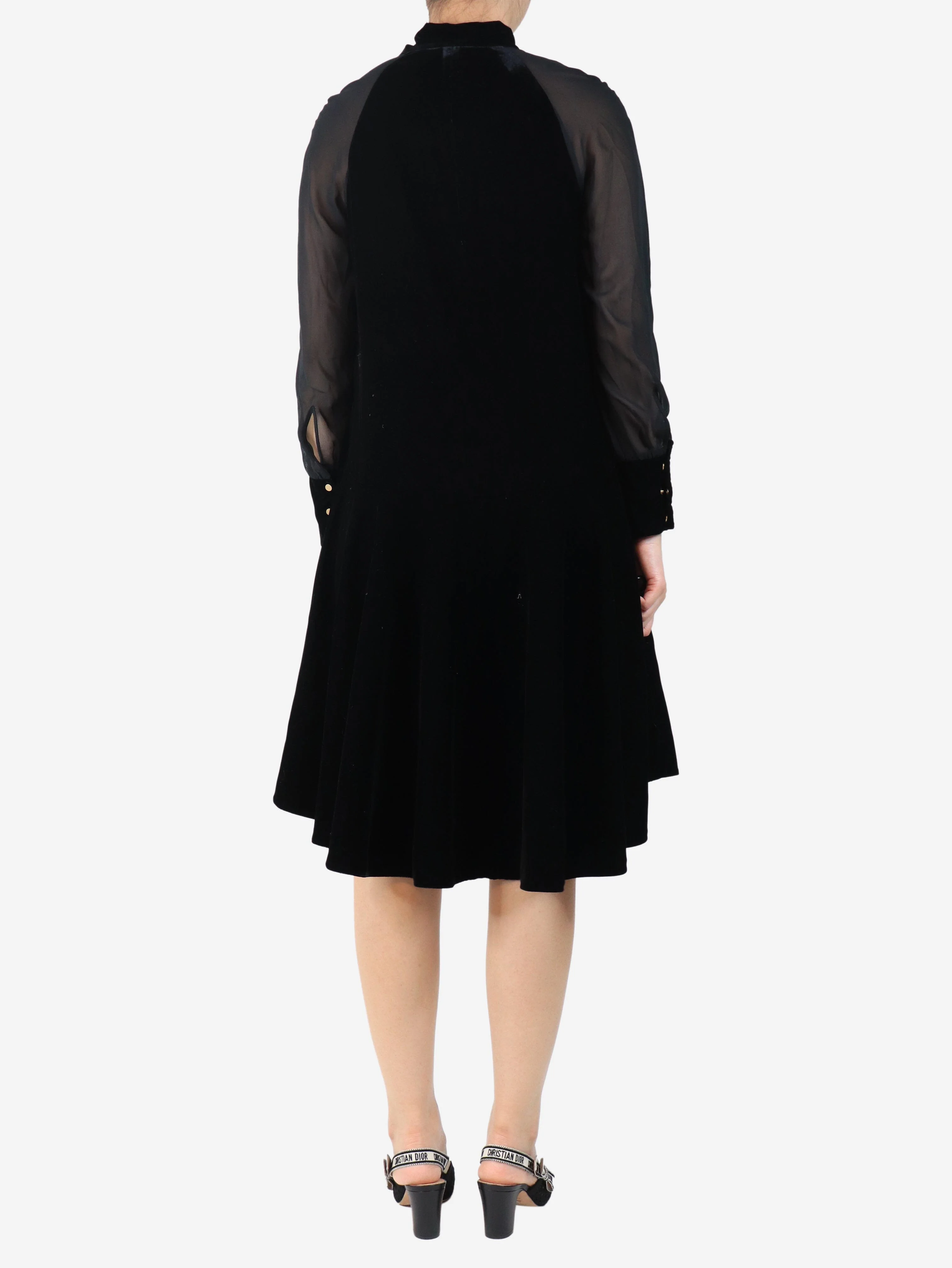Black sheer sleeve velvet dress - size UK 8 - Image 2