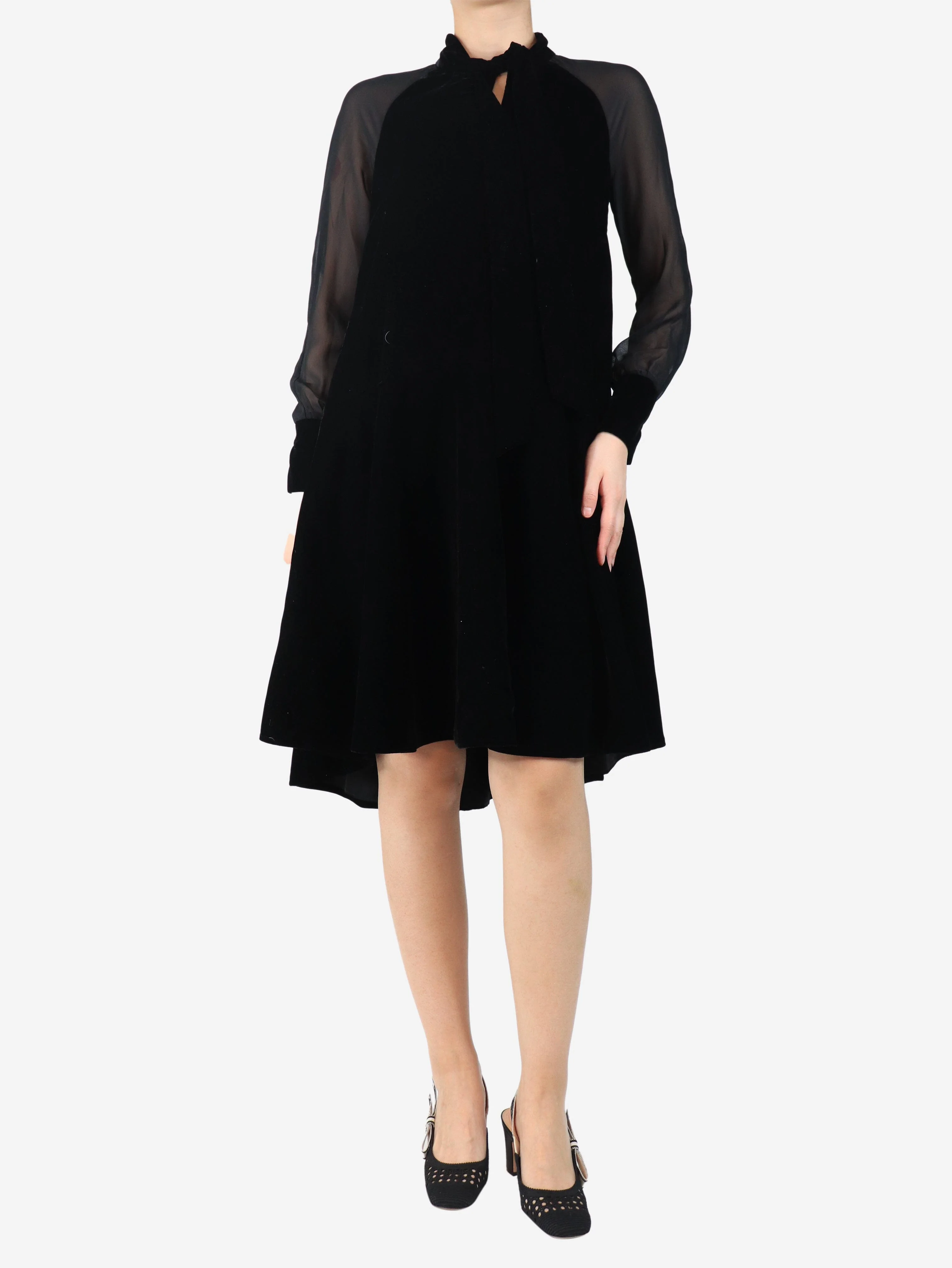 Black sheer sleeve velvet dress - size UK 8 - Image 3