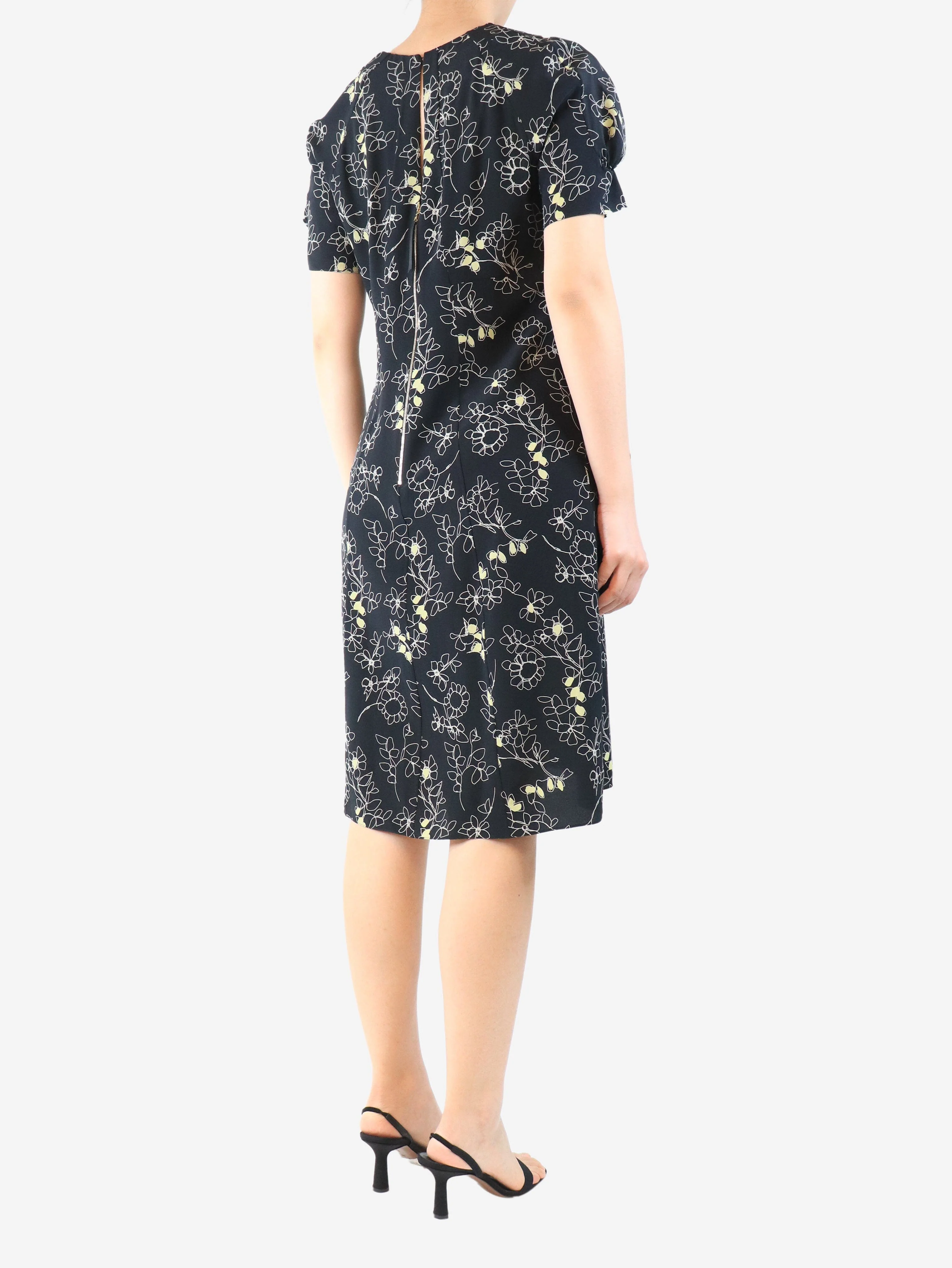 Black short-sleeve floral crepe dress - size UK 16 - Image 2