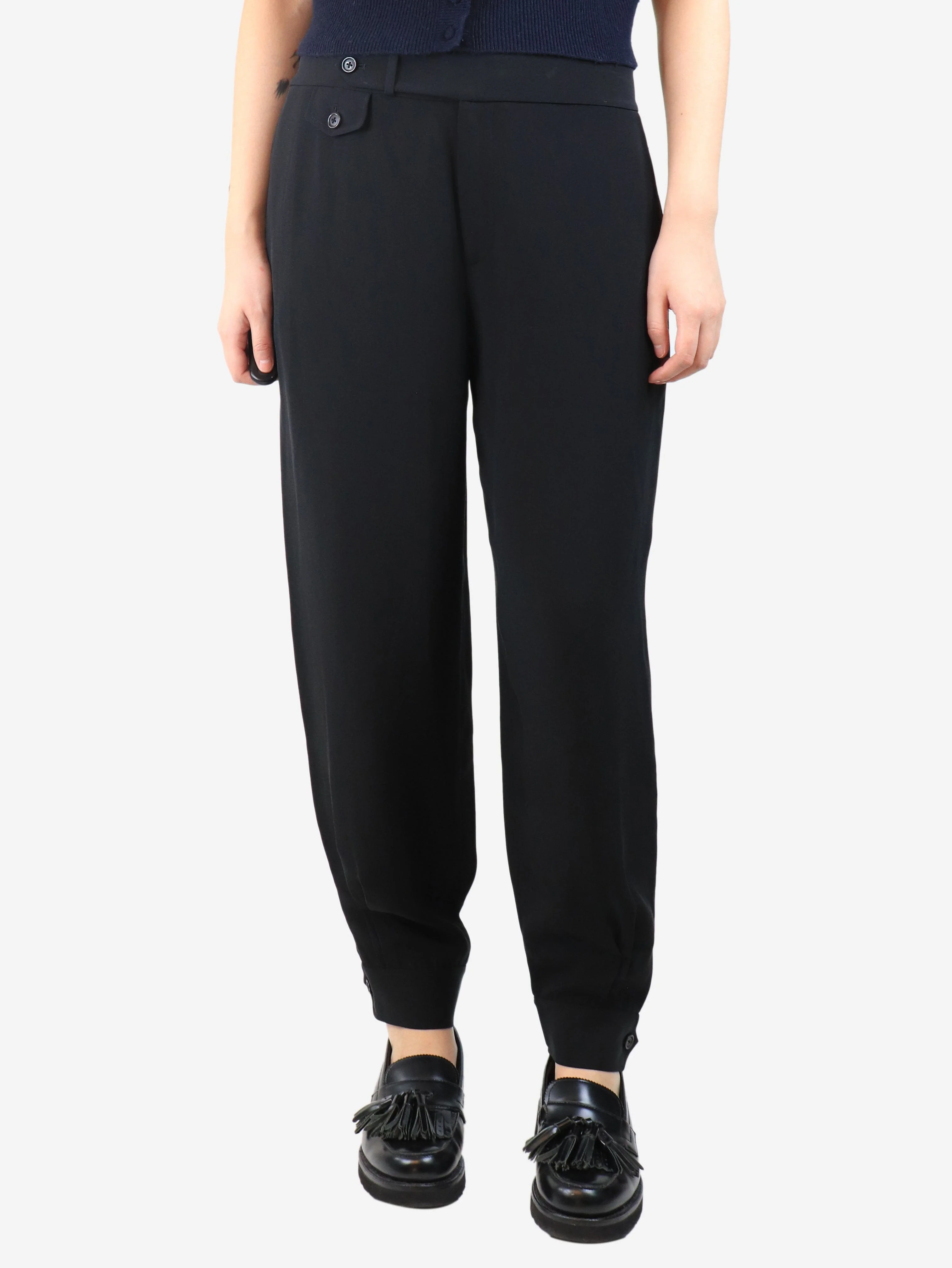 Black silk trousers - size UK 14