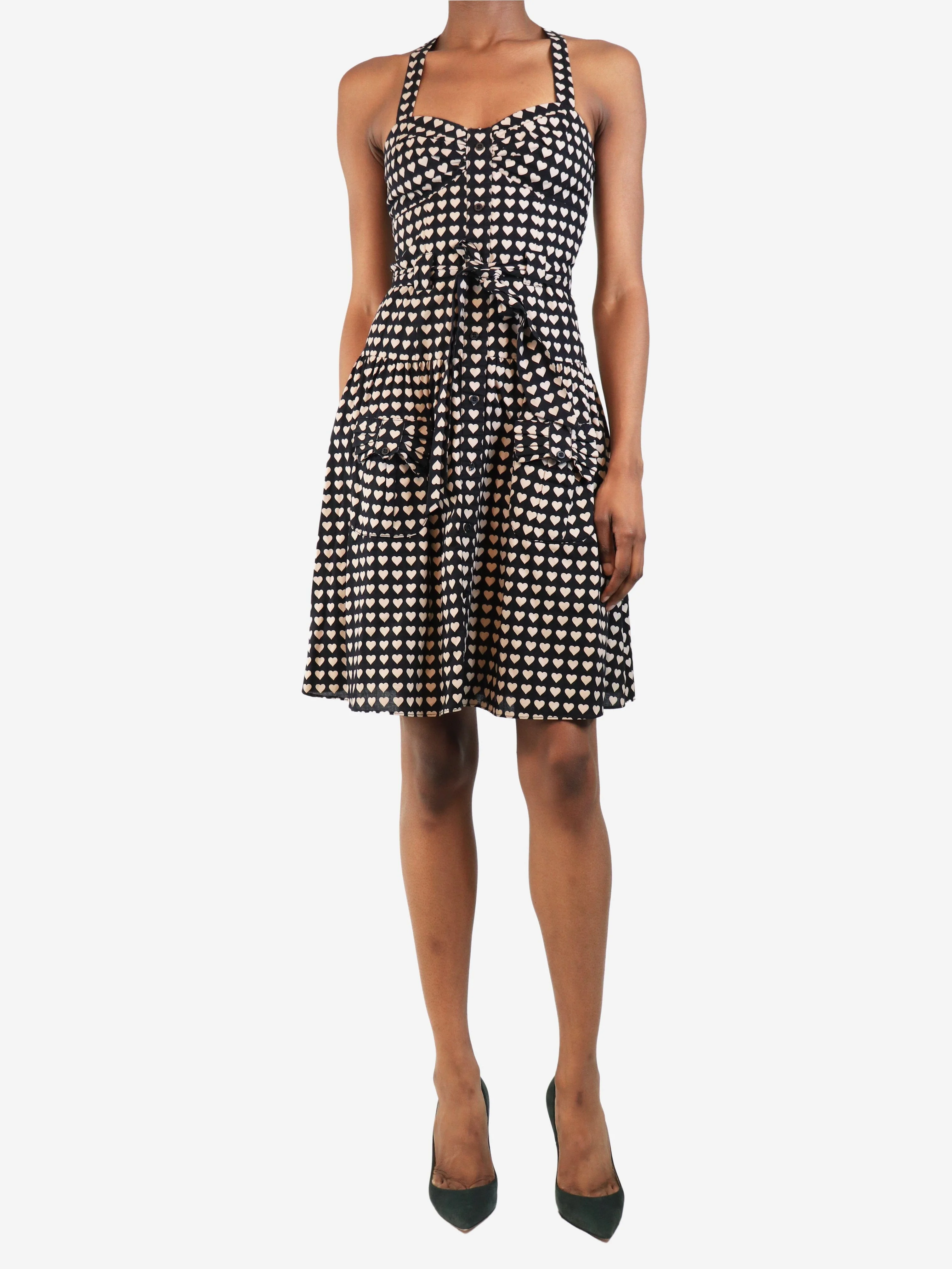 Black Sleeveless heart print dress - size UK 8