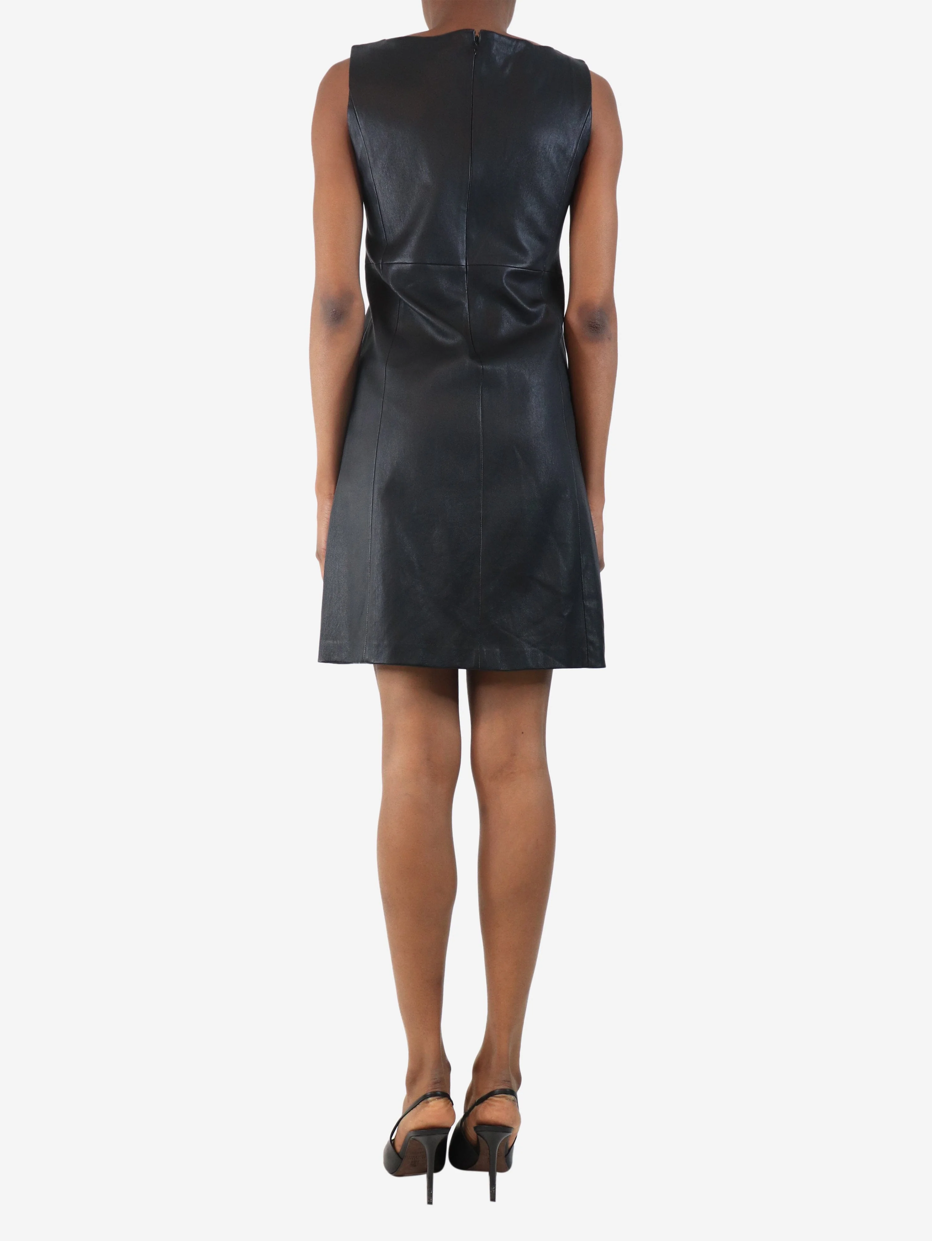 Black sleeveless leather mini dress - size UK 6 - Image 2