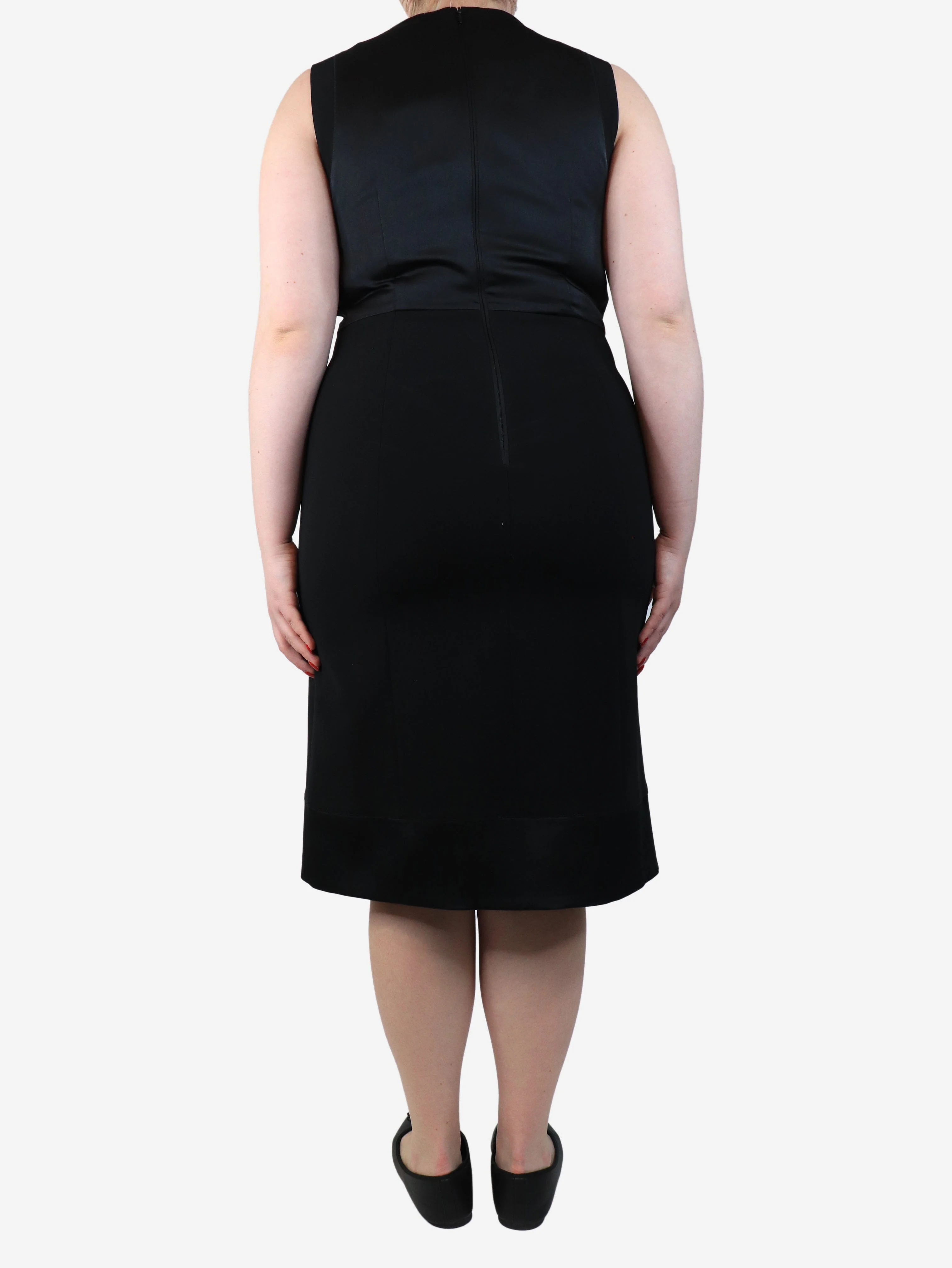 Black sleeveless sateen midi dress - Image 2