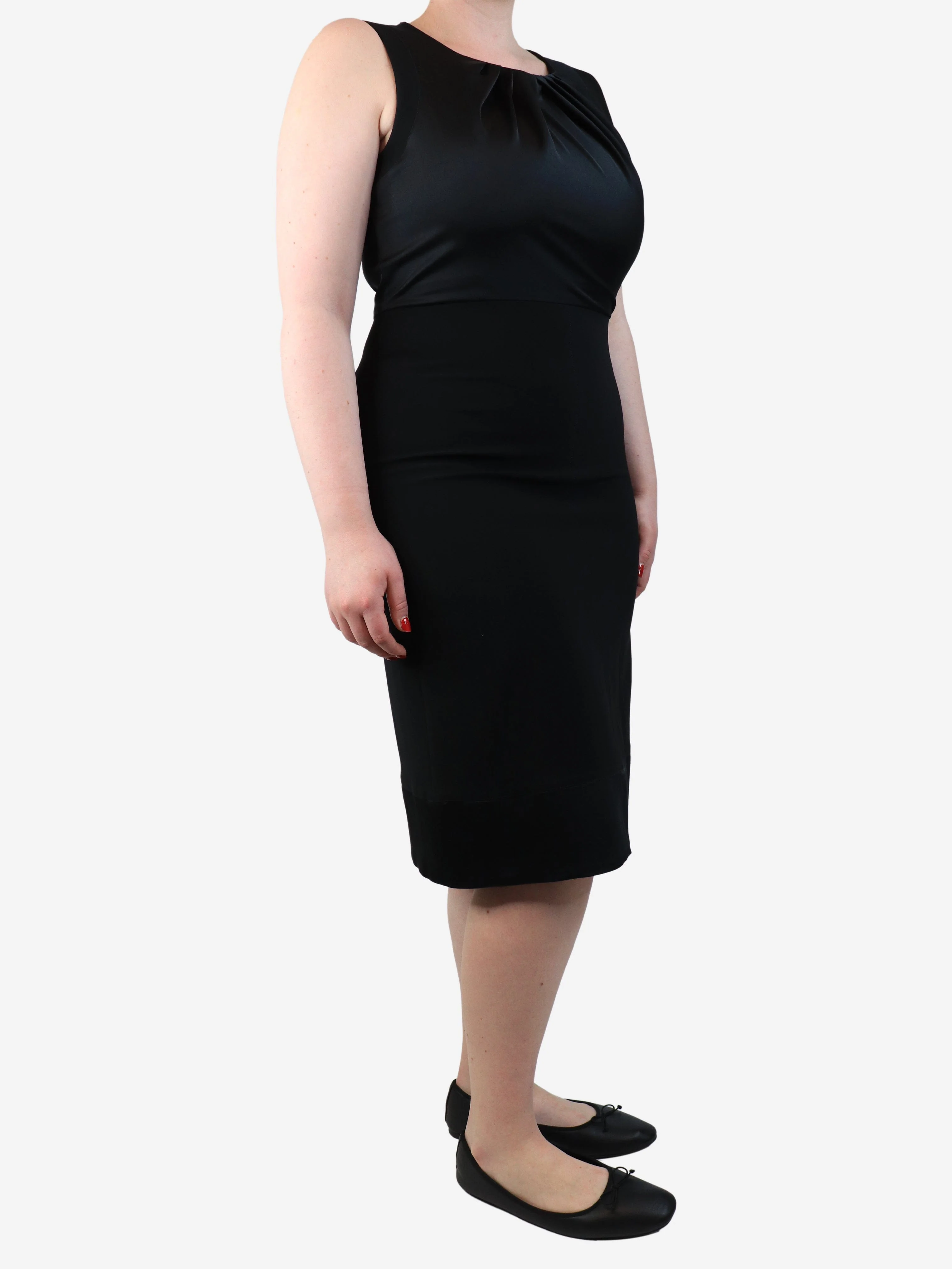 Black sleeveless sateen midi dress - Image 3