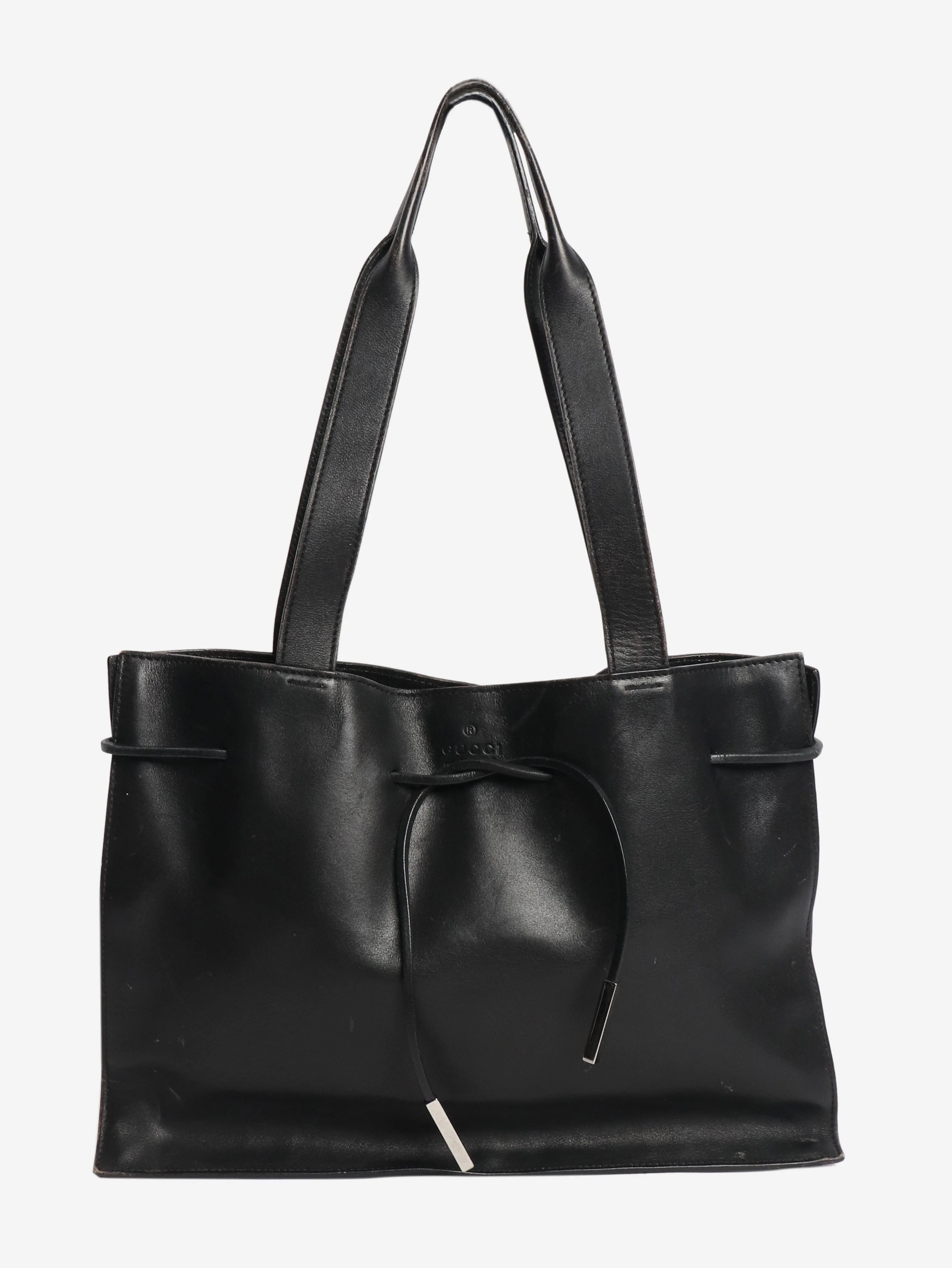 Black small leather tote bag
