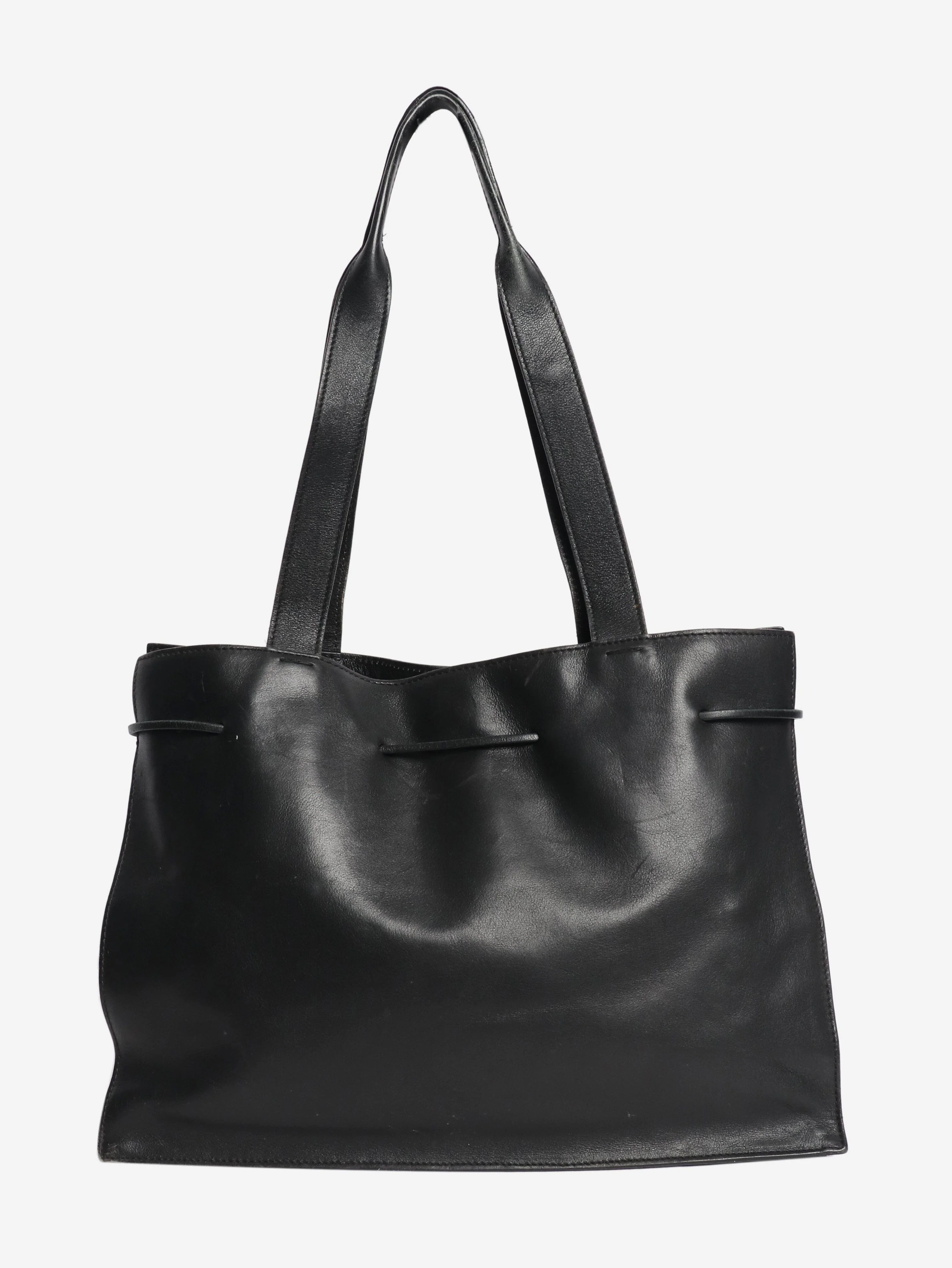 Black small leather tote bag - Image 3