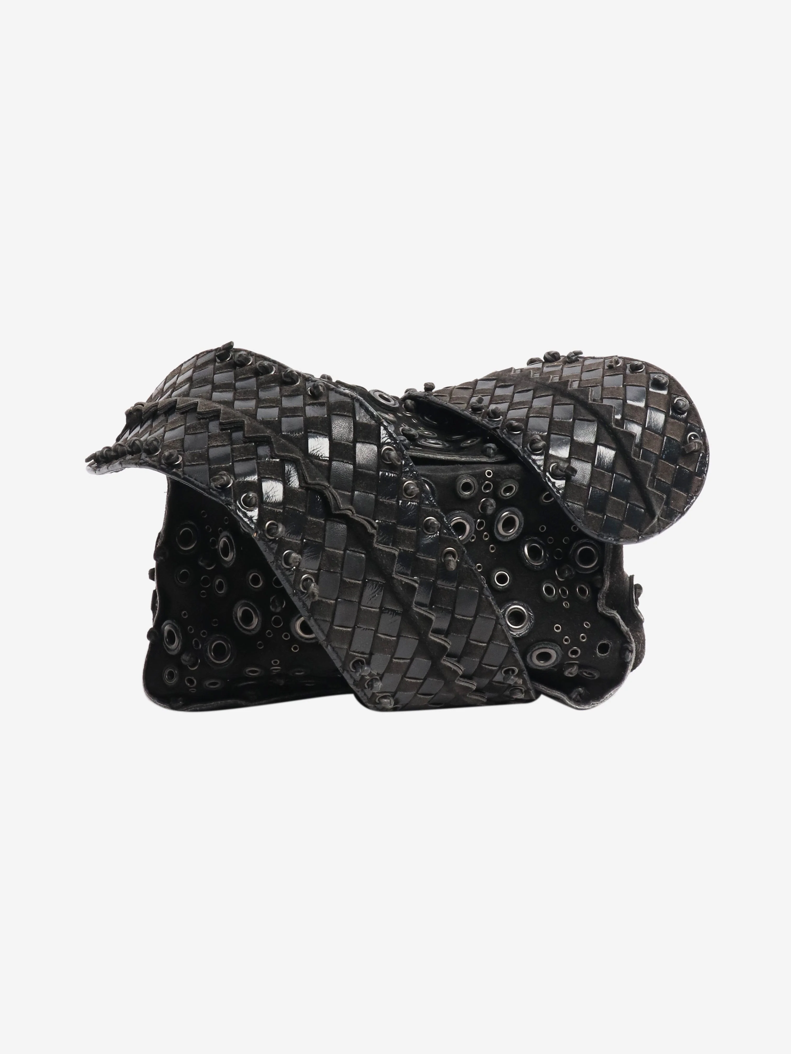 Black suede eyelet shoulder bag
