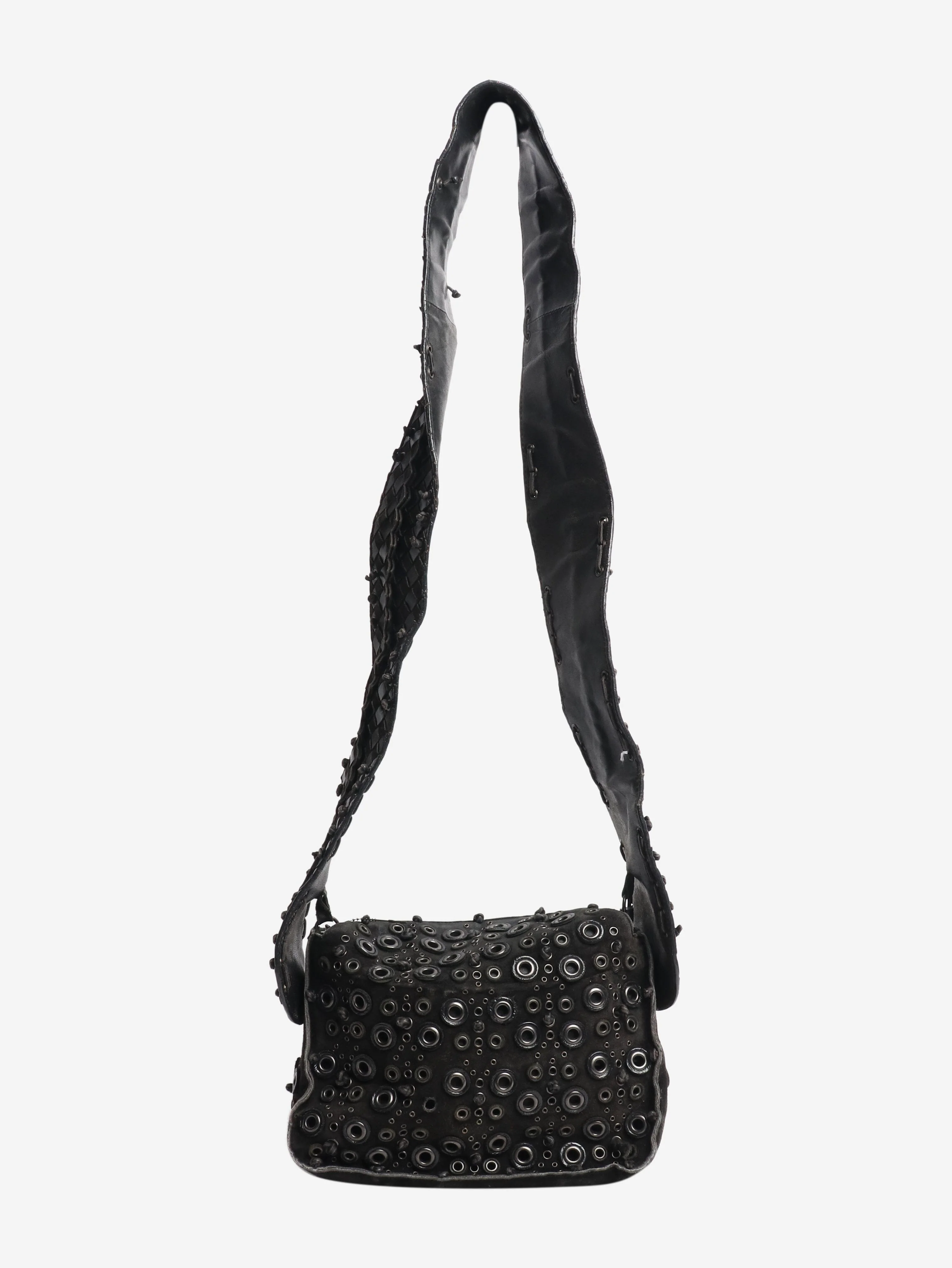 Black suede eyelet shoulder bag - Image 2