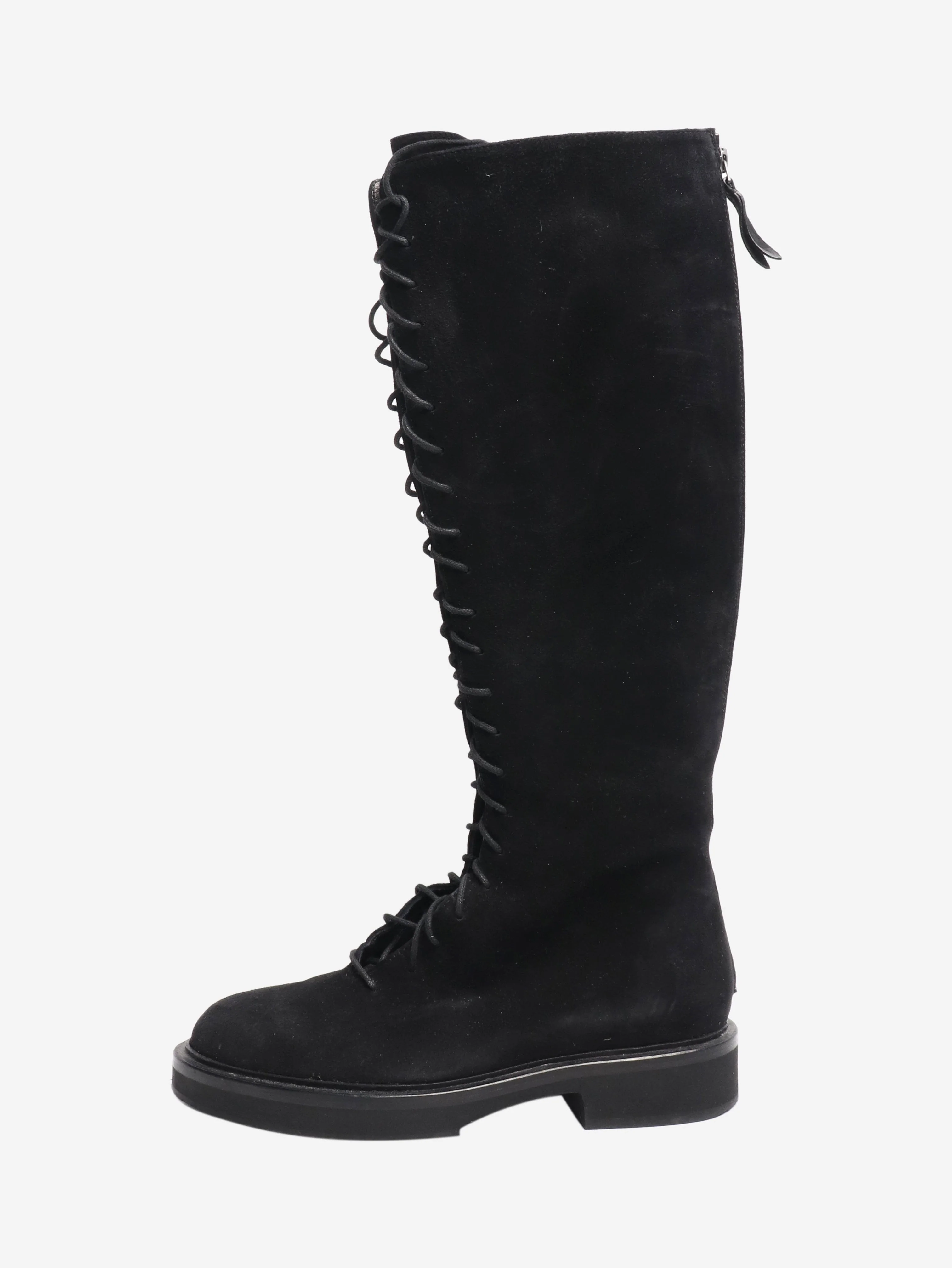 Black suede lace up boots - size EU 37