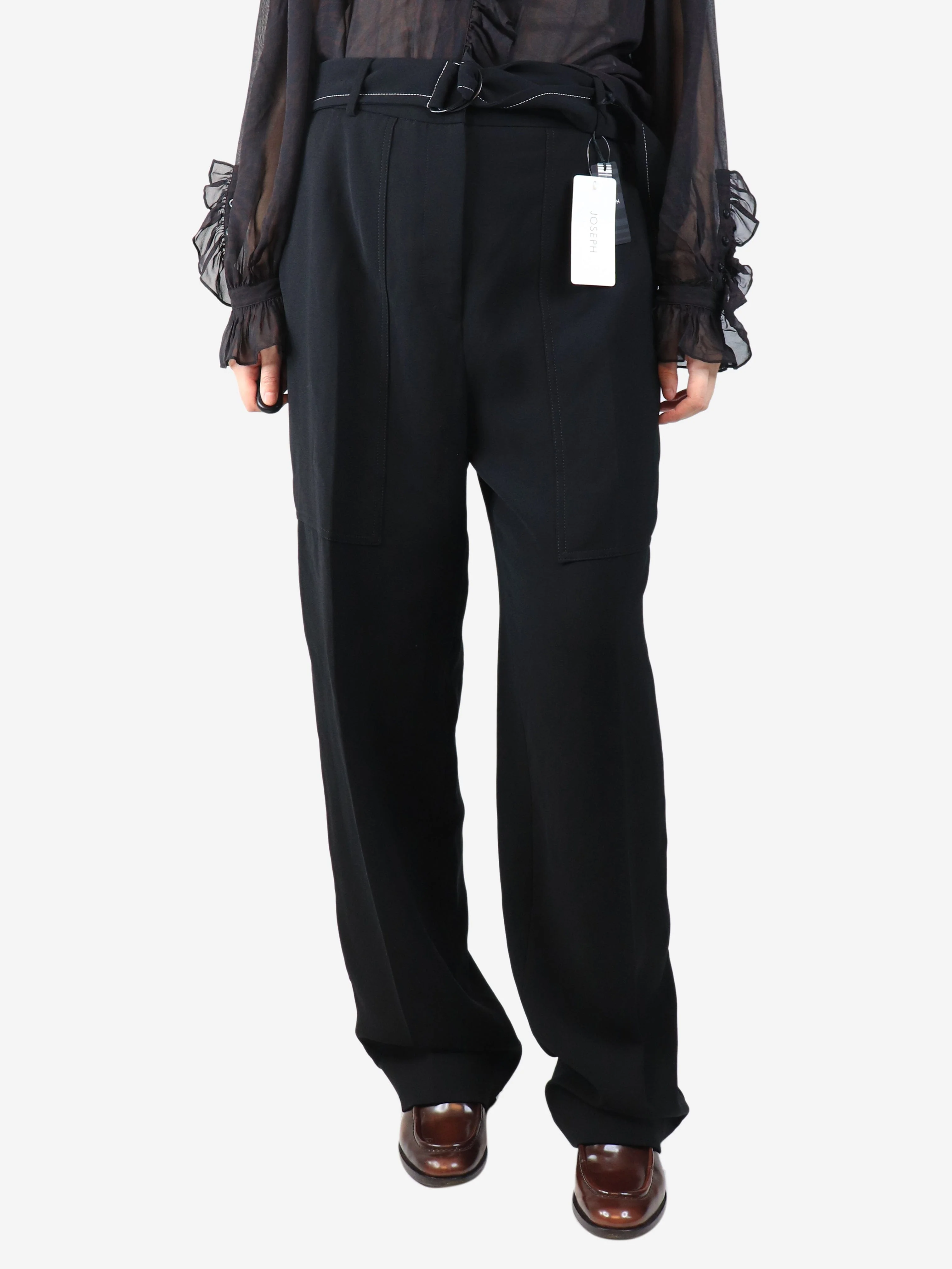 Black terry fluid twill trousers - size UK 14