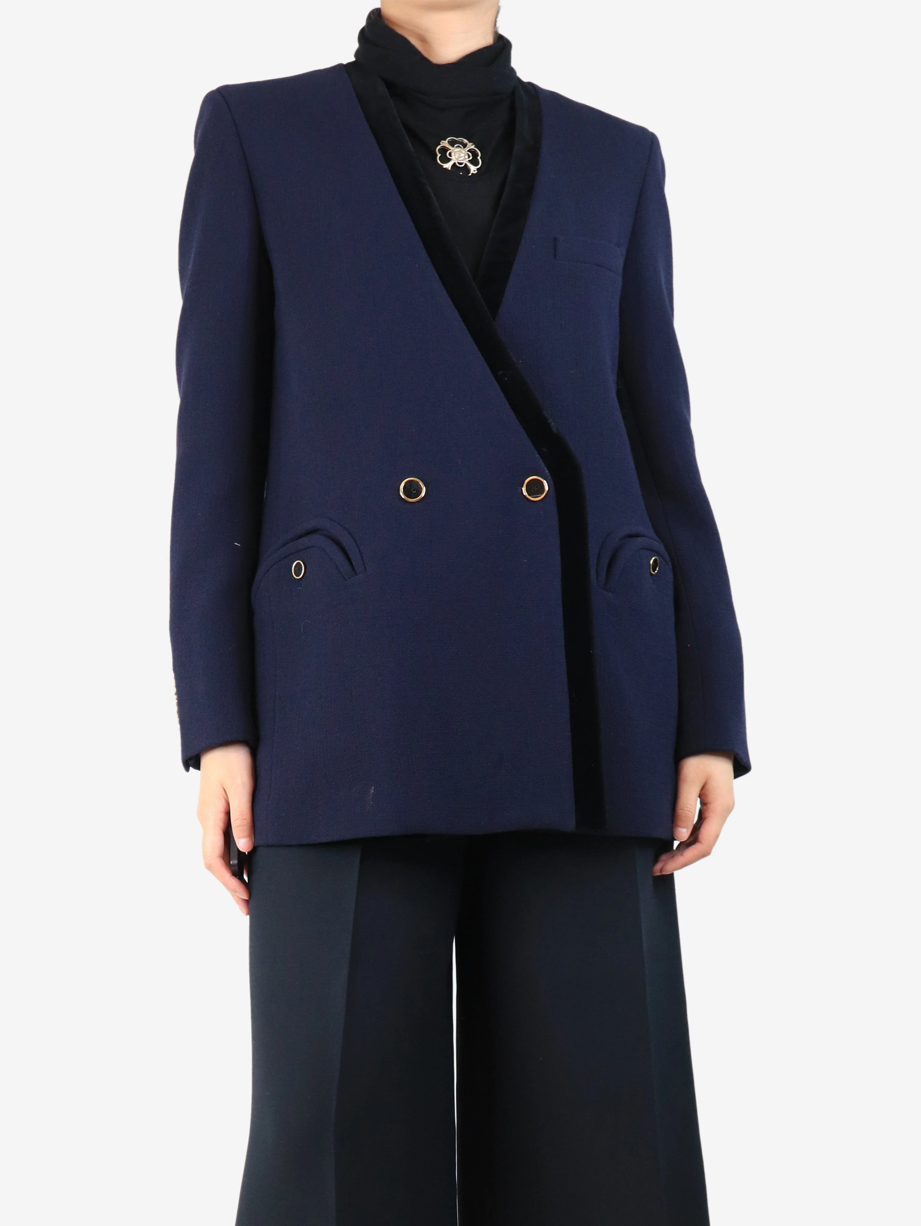 Navy blue wool crepe jacket - size UK 10 - Image 3