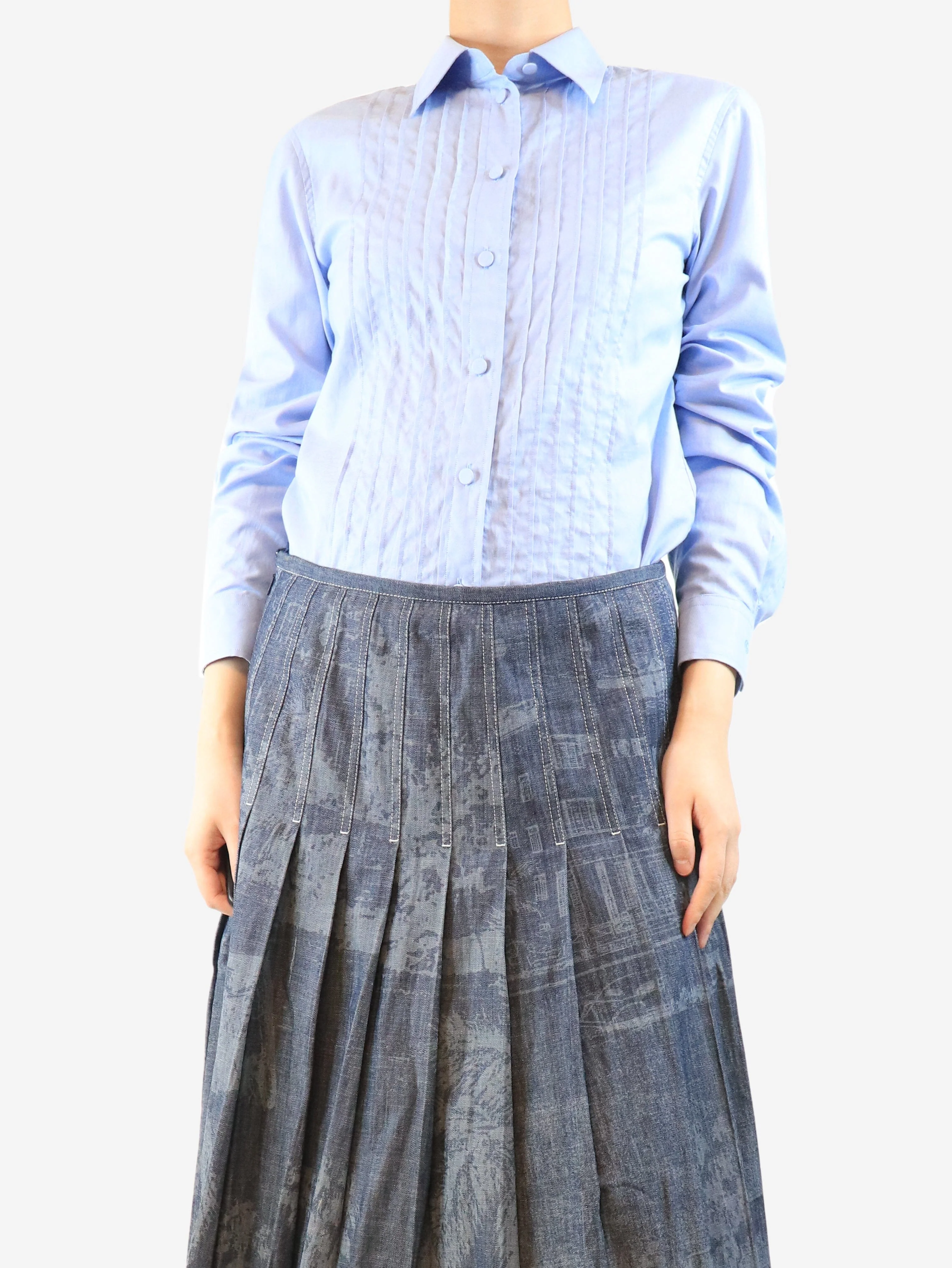 Blue pleated front blouse - size UK 8 - Image 3