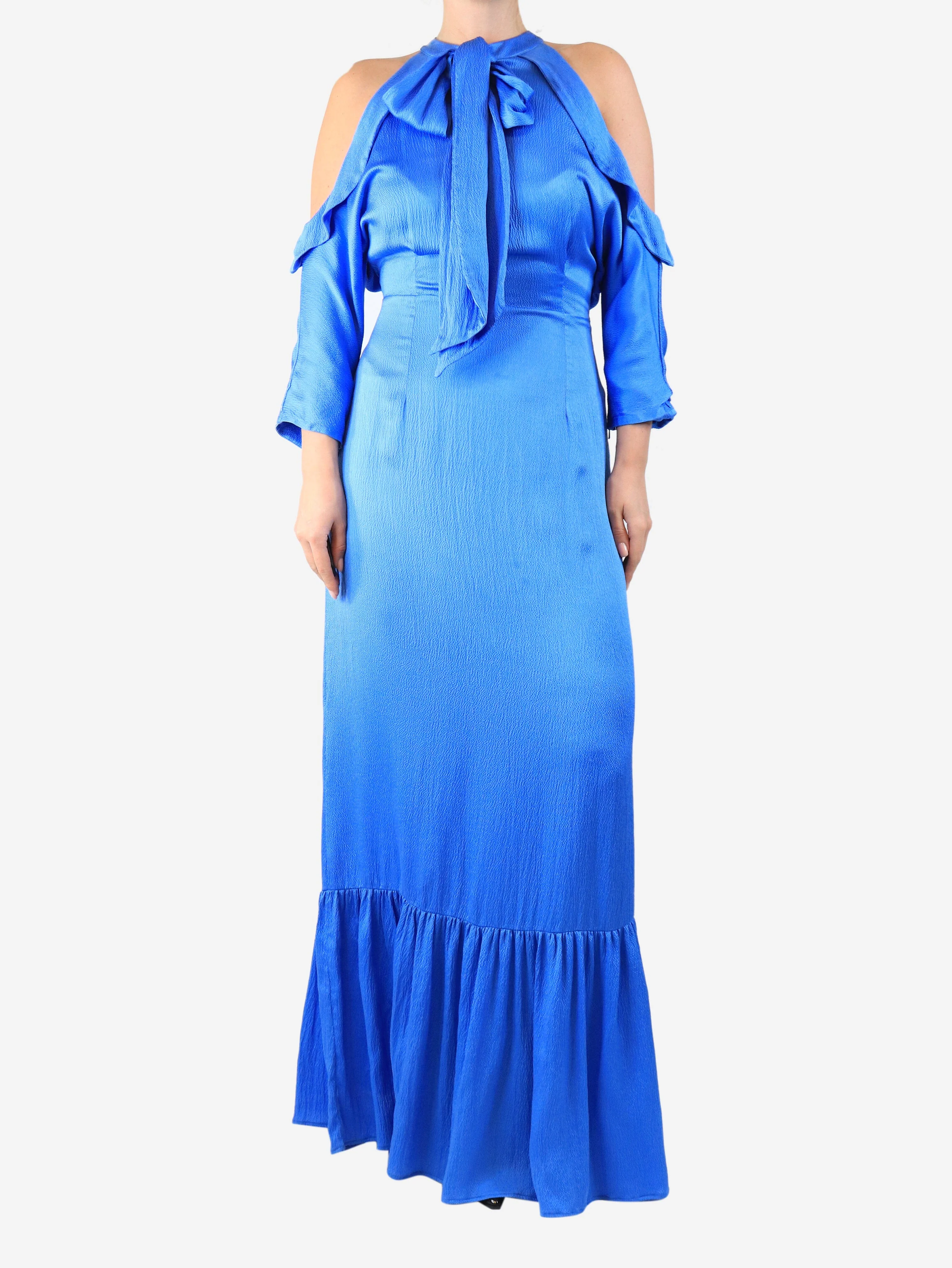 Blue silk maxi dress - size UK 14 - Image 3