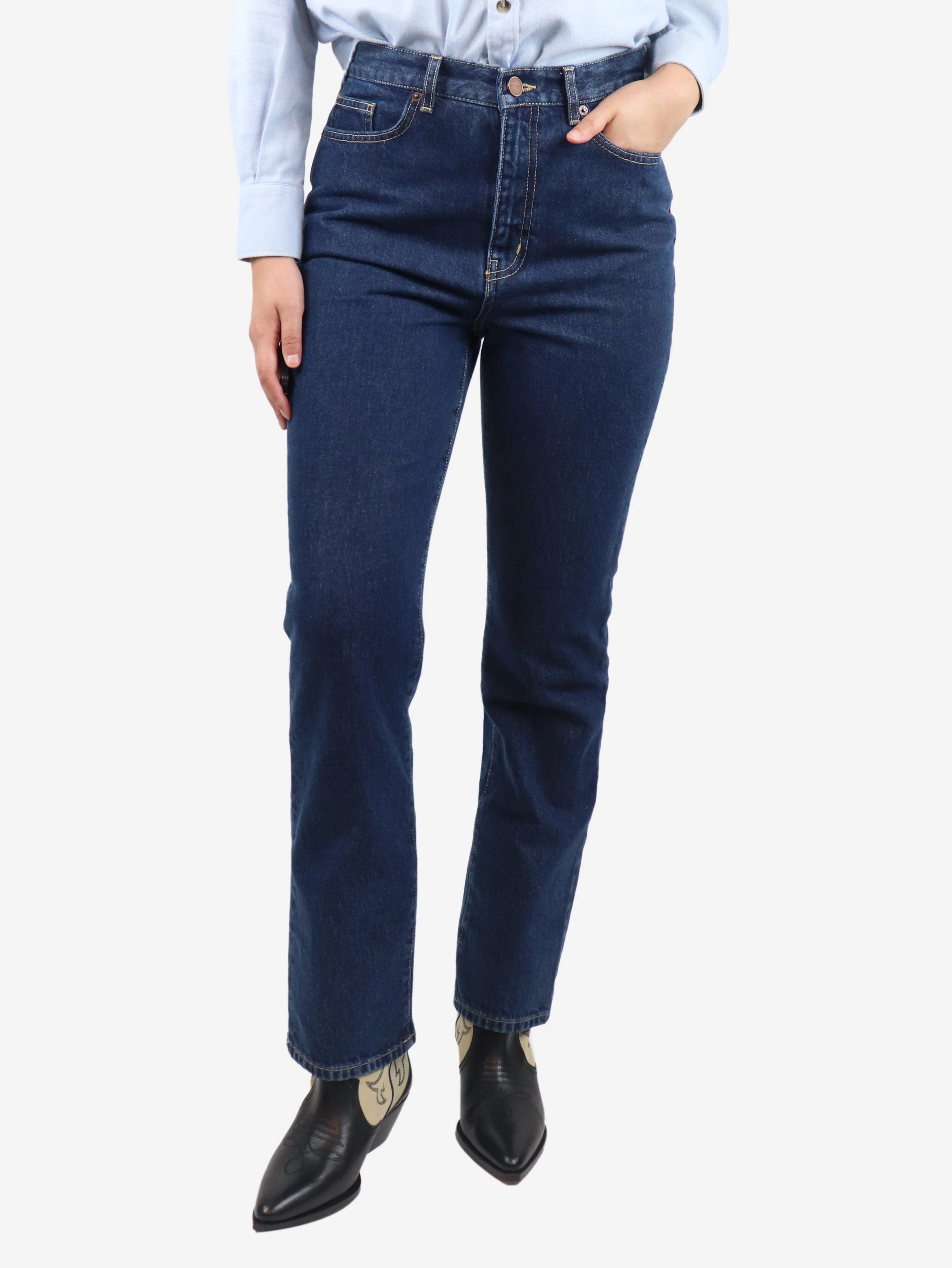 Blue straight-leg jeans - size W28