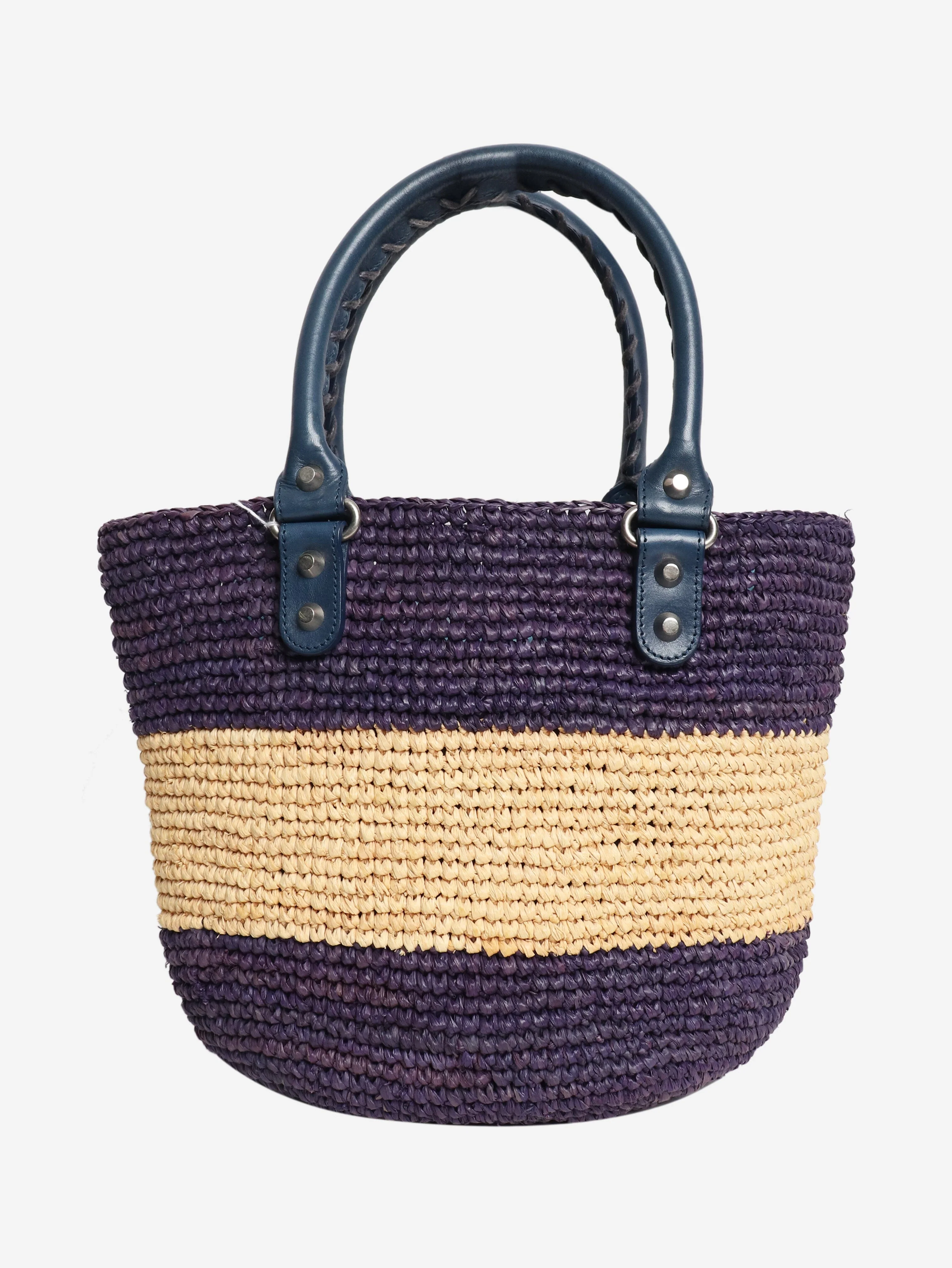 Blue striped raffia tote bag - Image 3