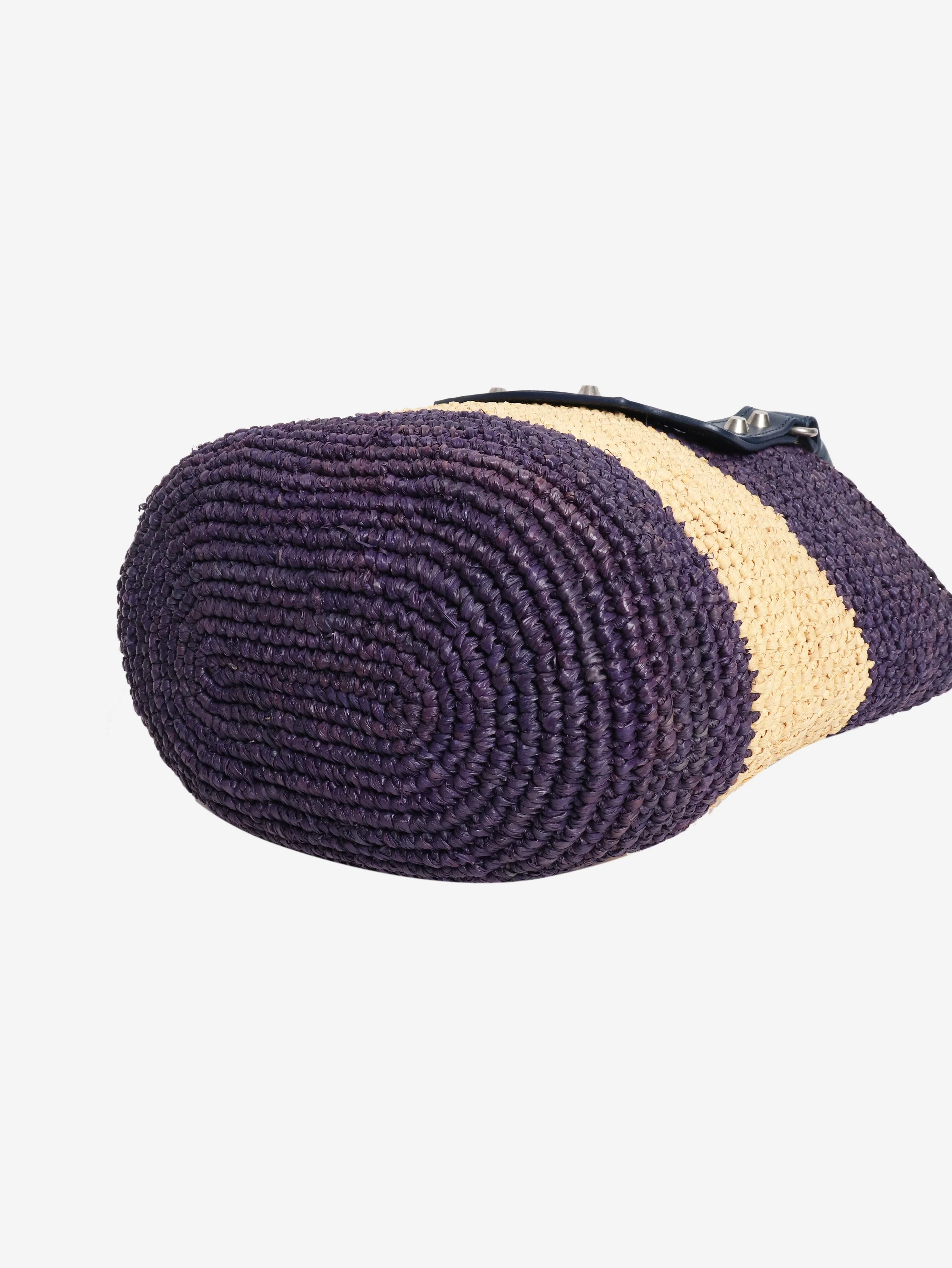 Blue striped raffia tote bag - Image 4
