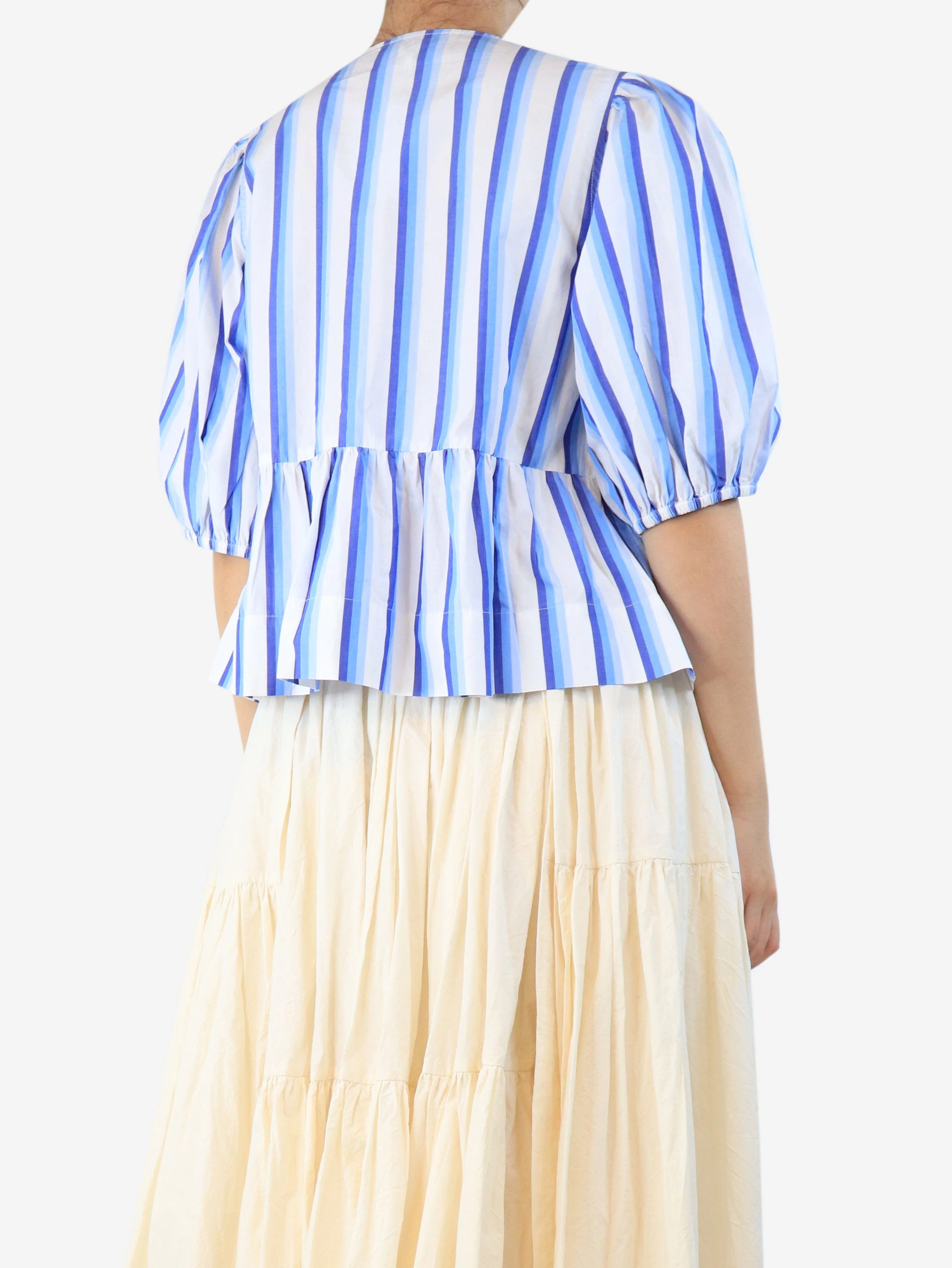 Blue striped tie-front peplum top - size UK 12 - Image 2